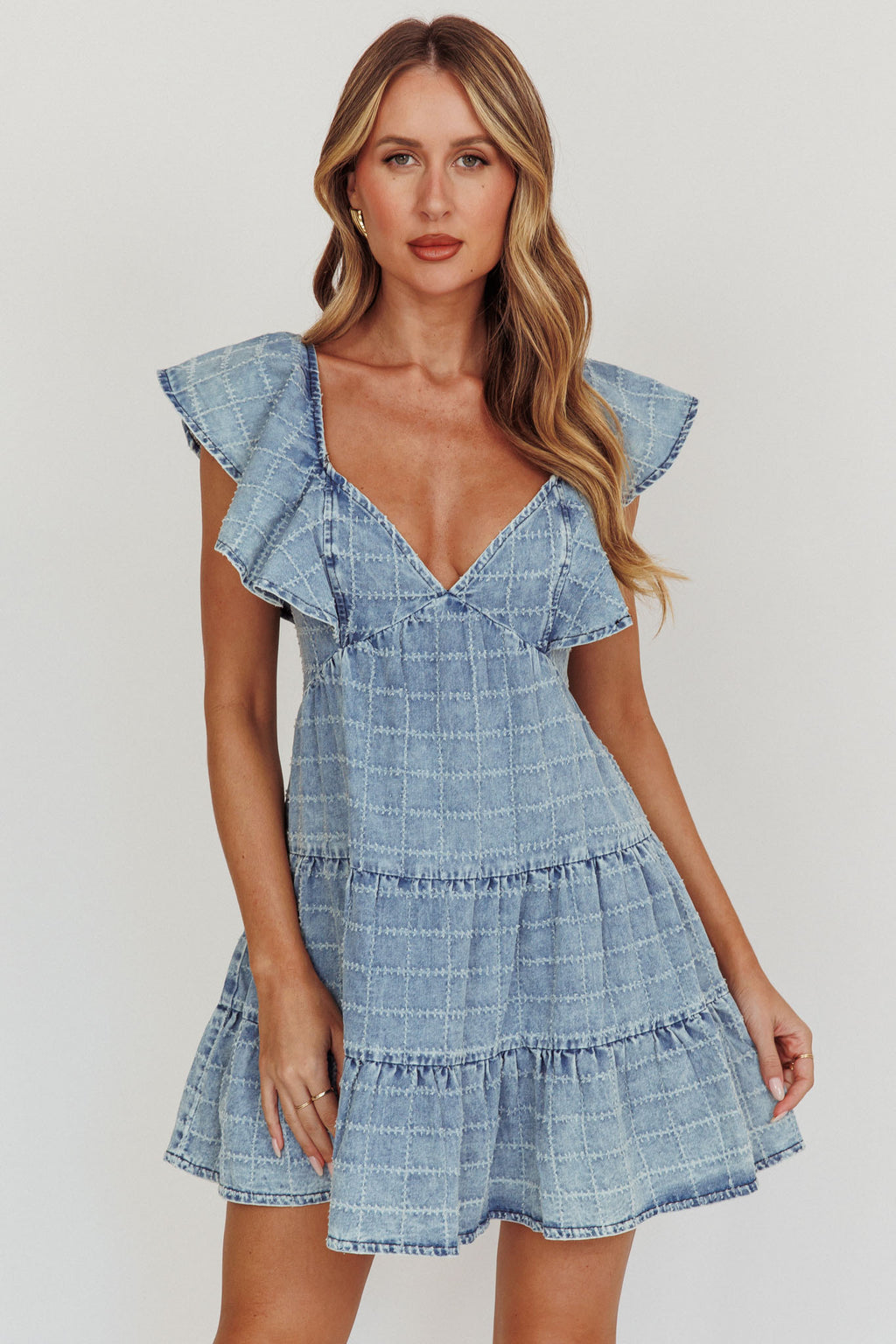 Daffodil Ruffle A-Line Mini Dress Light Blue by Selfie Leslie Australia