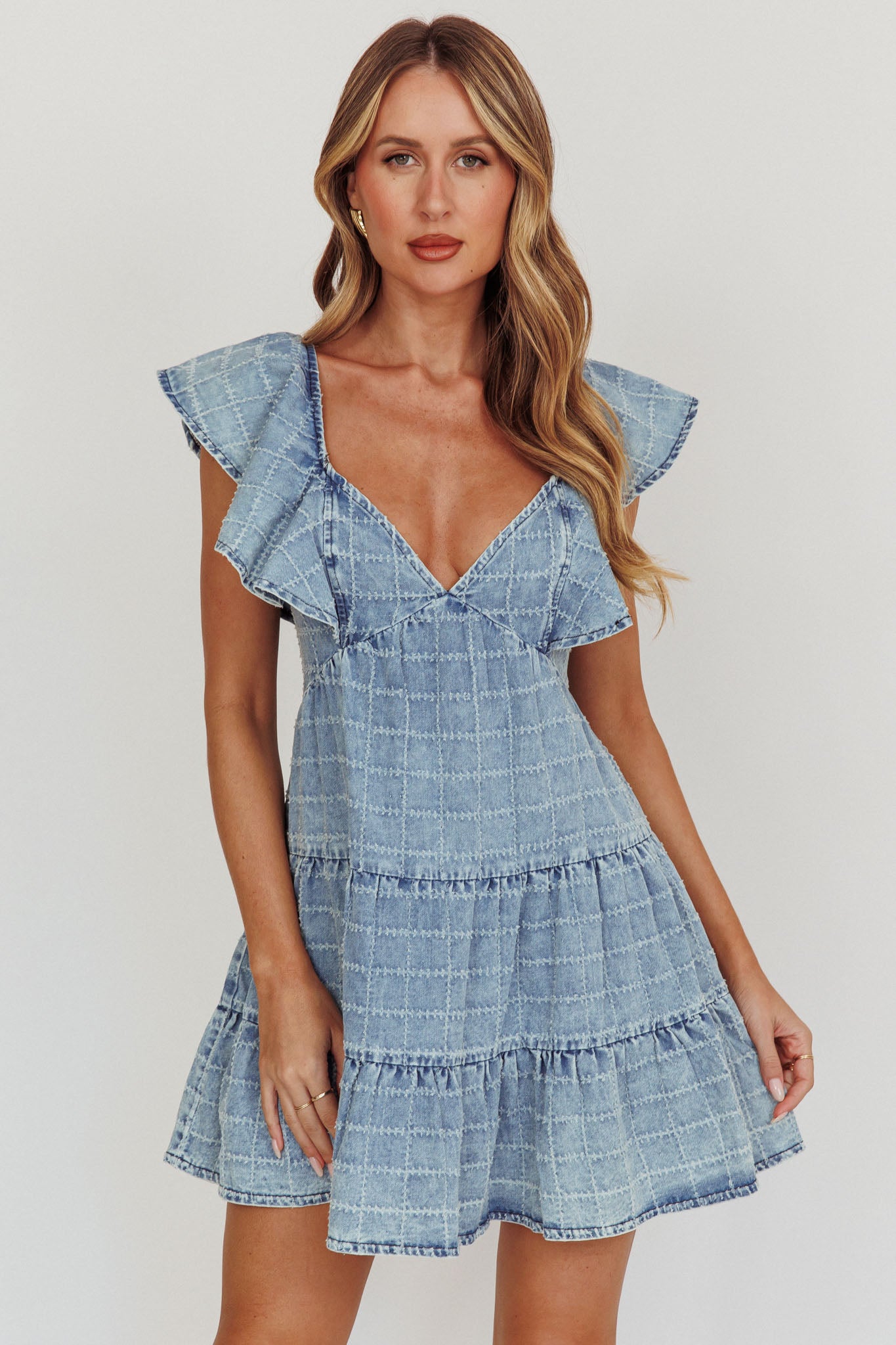 Daffodil Ruffle A-Line Mini Dress Light Blue by Selfie Leslie Australia