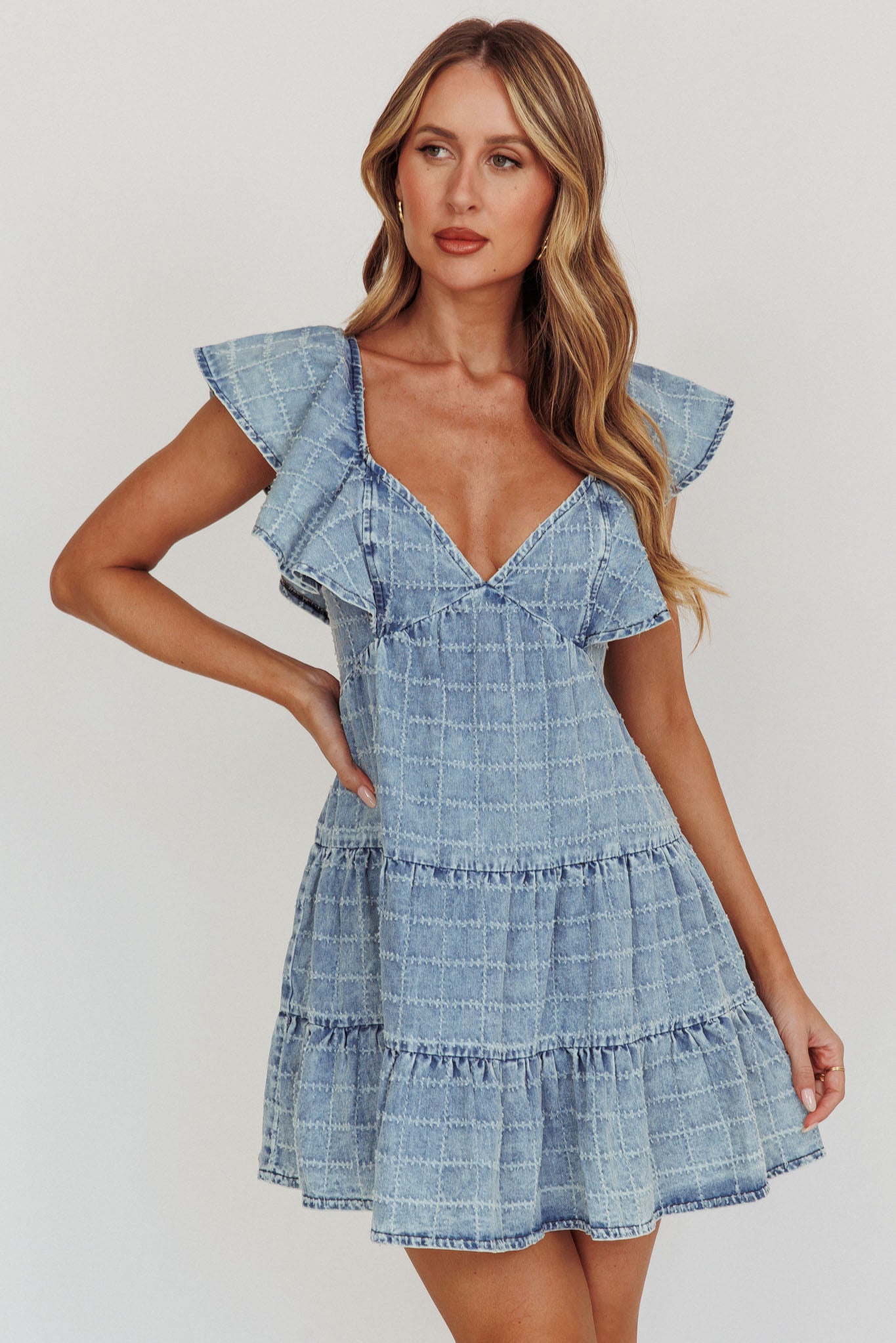 Daffodil Ruffle A-Line Mini Dress Light Blue by Selfie Leslie Australia