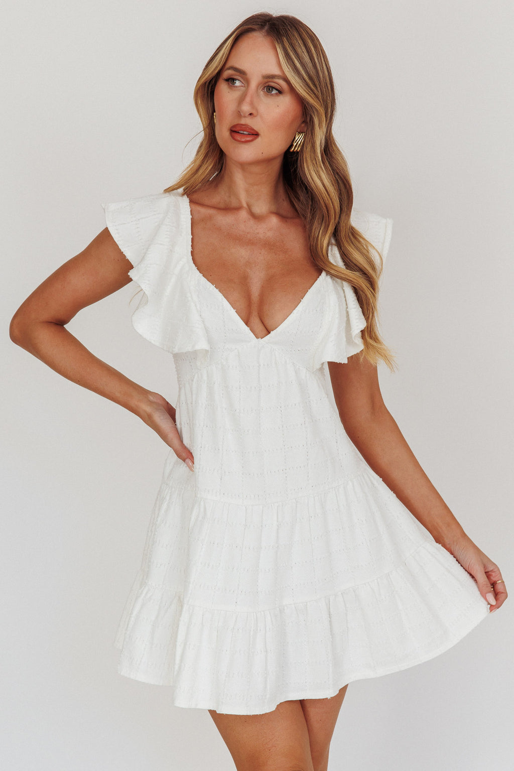 Daffodil Ruffle A-Line Mini Dress White by Selfie Leslie Australia