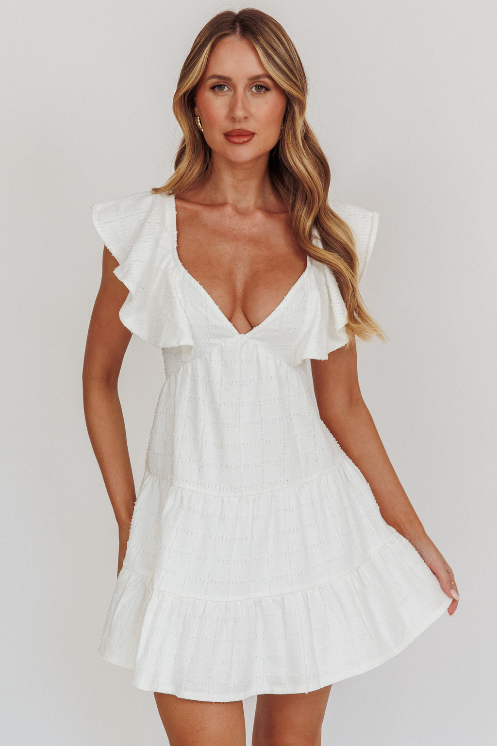 Daffodil Ruffle A-Line Mini Dress White by Selfie Leslie Australia