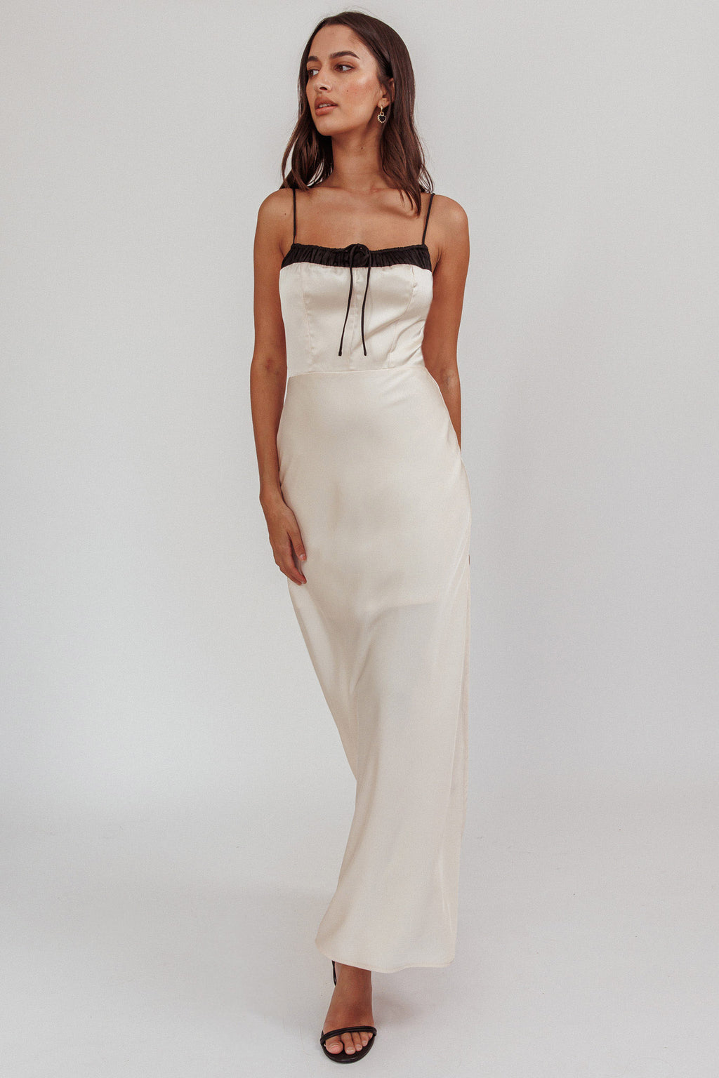 Tomorrow's Love Gathered Bow Neckline Maxi Dress Oyster by Selfie Leslie Australia