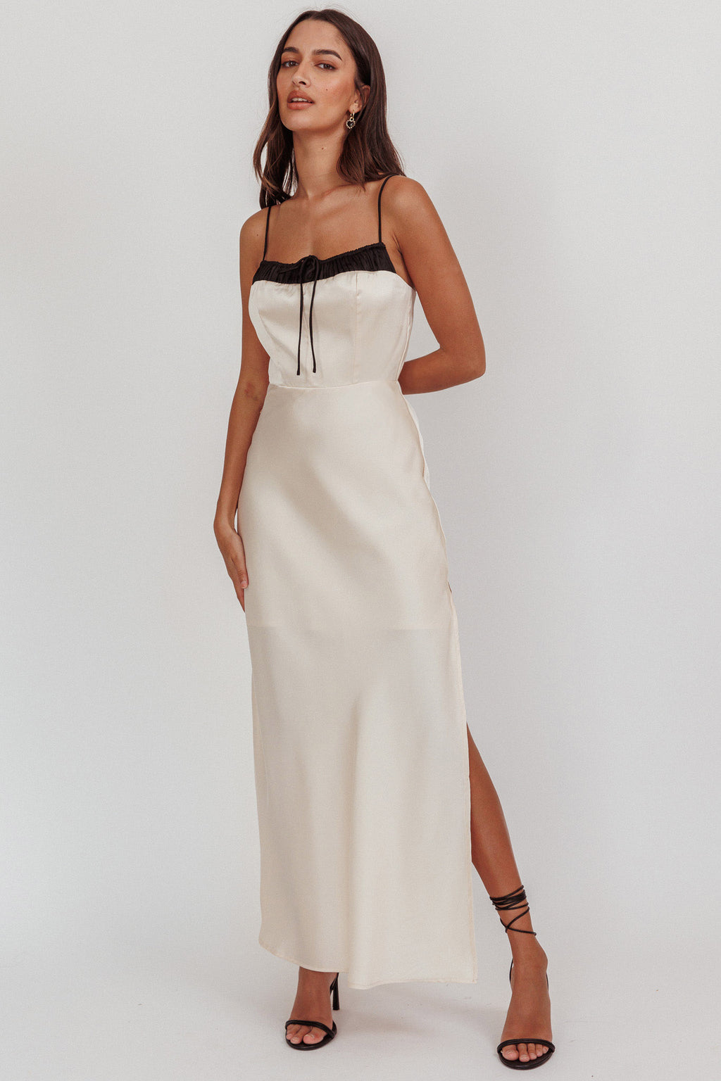 Tomorrow's Love Gathered Bow Neckline Maxi Dress Oyster by Selfie Leslie Australia