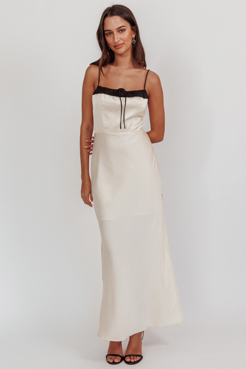 Tomorrow's Love Gathered Bow Neckline Maxi Dress Oyster by Selfie Leslie Australia