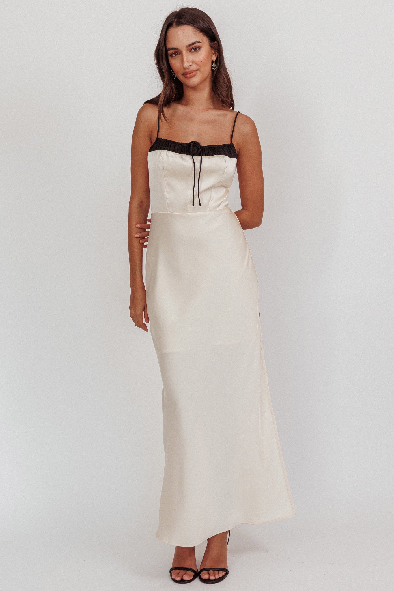 Tomorrow's Love Gathered Bow Neckline Maxi Dress Oyster by Selfie Leslie Australia