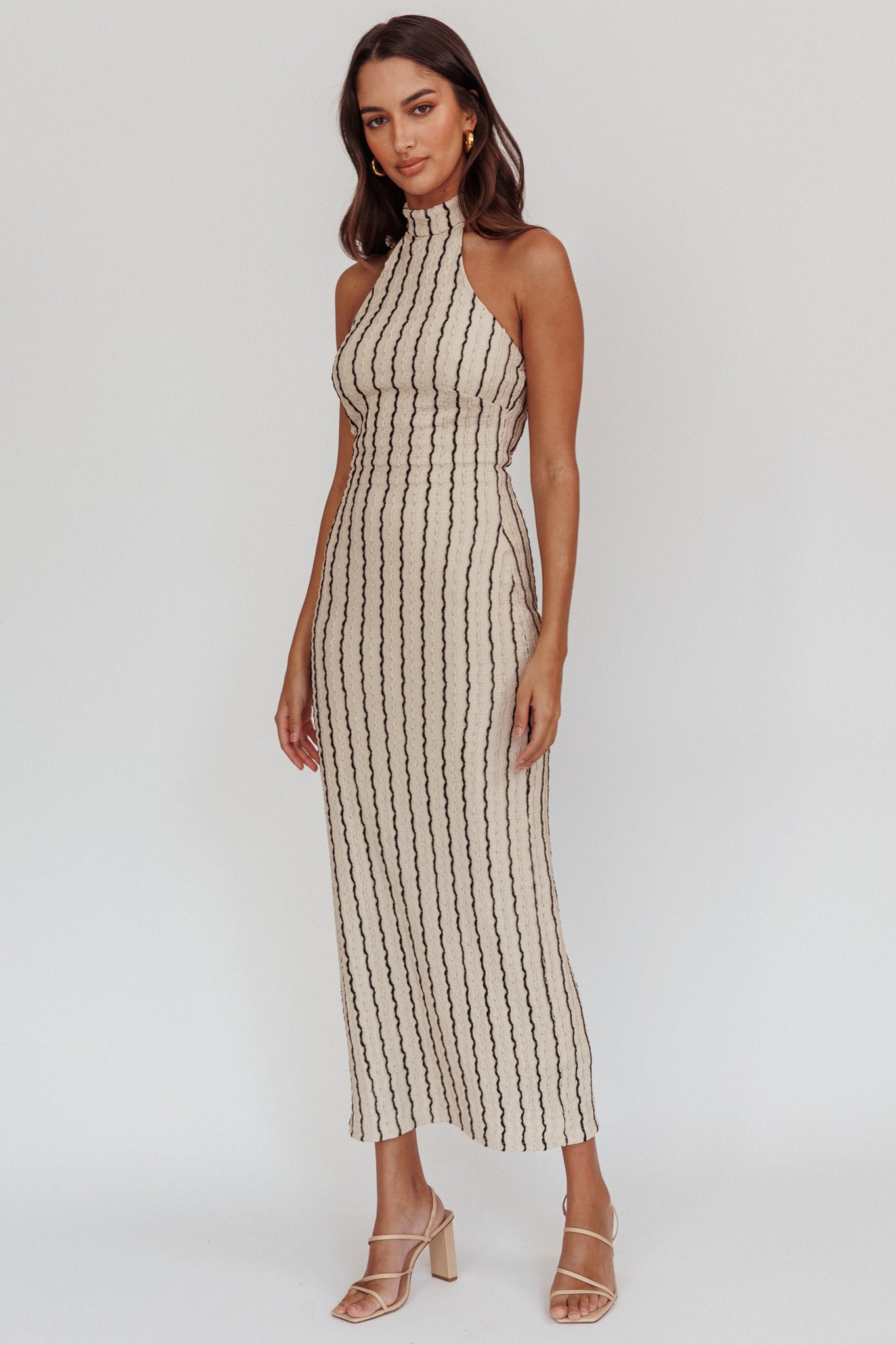 Kimchi Mockneck Halter Maxi Dress Beige by Selfie Leslie Australia