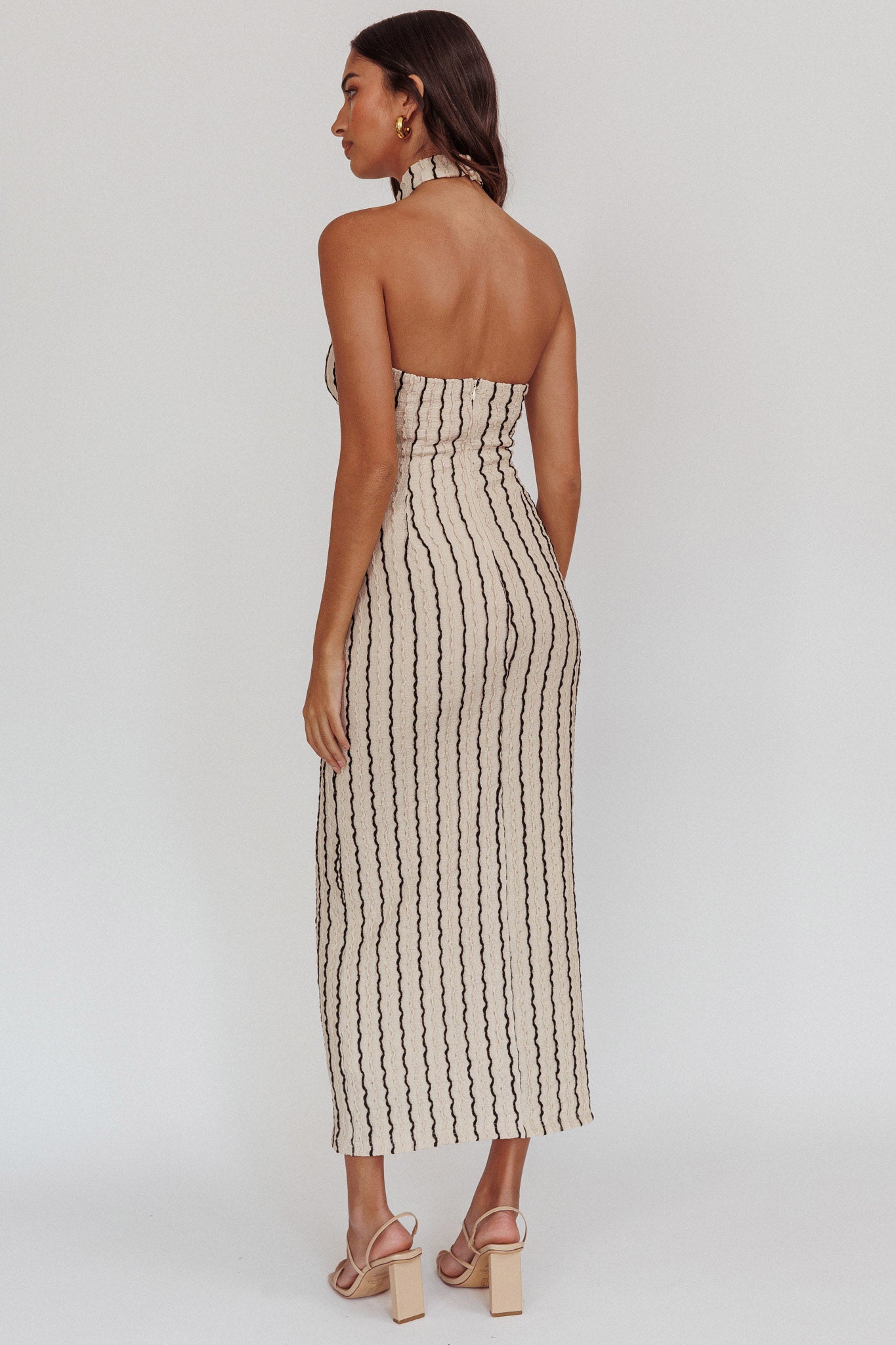 Kimchi Mockneck Halter Maxi Dress Beige by Selfie Leslie Australia