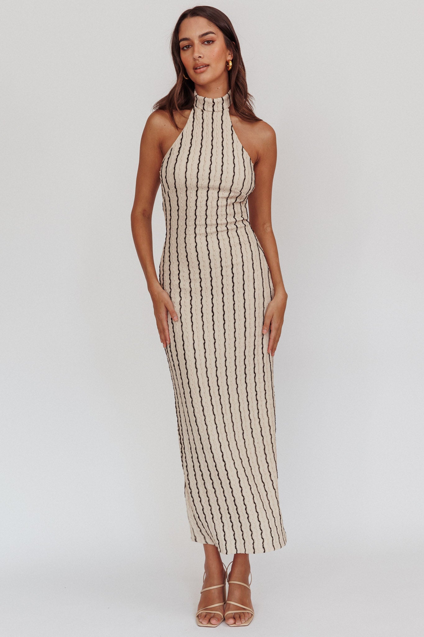 Kimchi Mockneck Halter Maxi Dress Beige by Selfie Leslie Australia