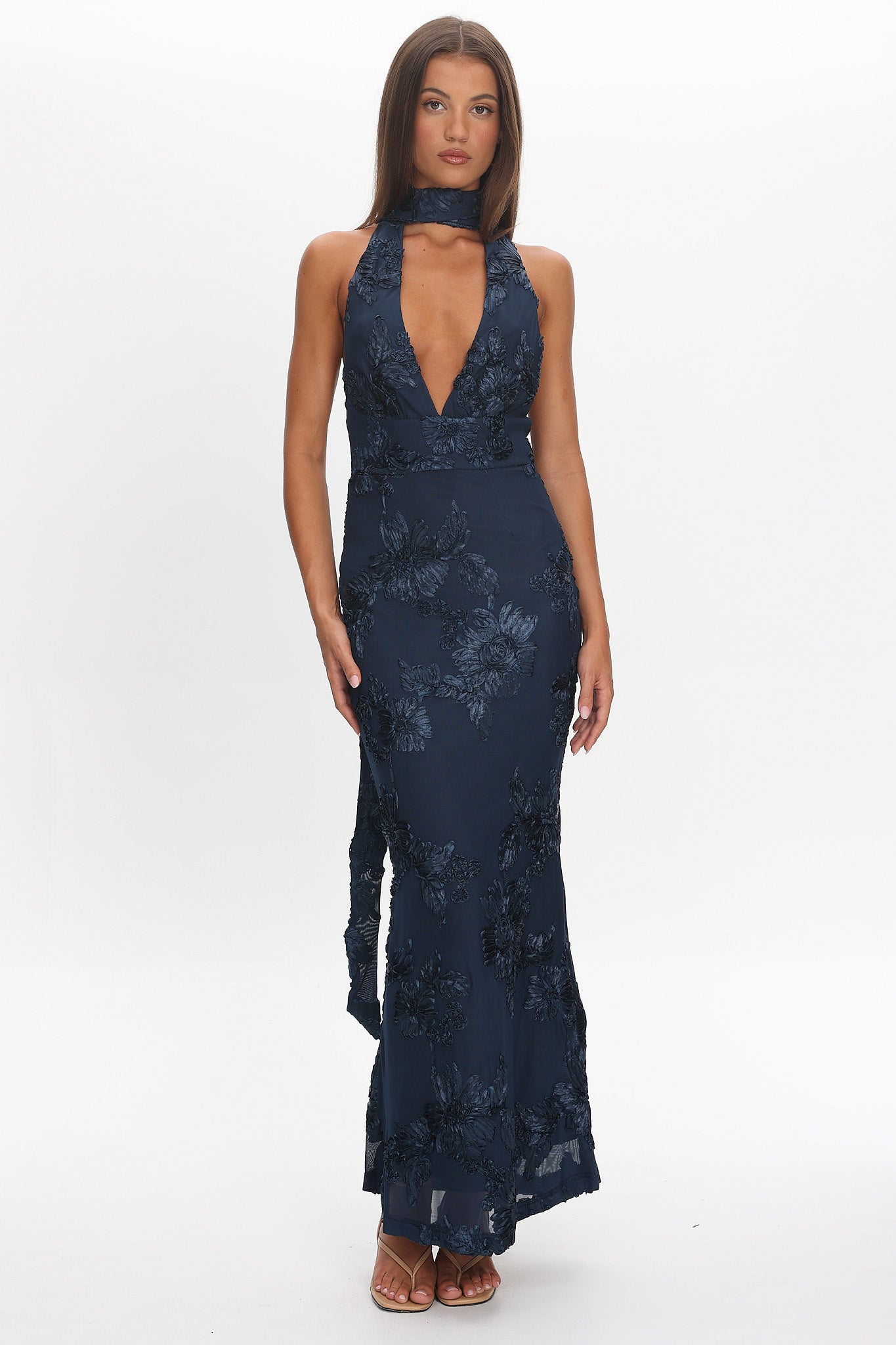 Cipriana Backless Halter Maxi Dress Embellished Navy by Selfie Leslie Australia