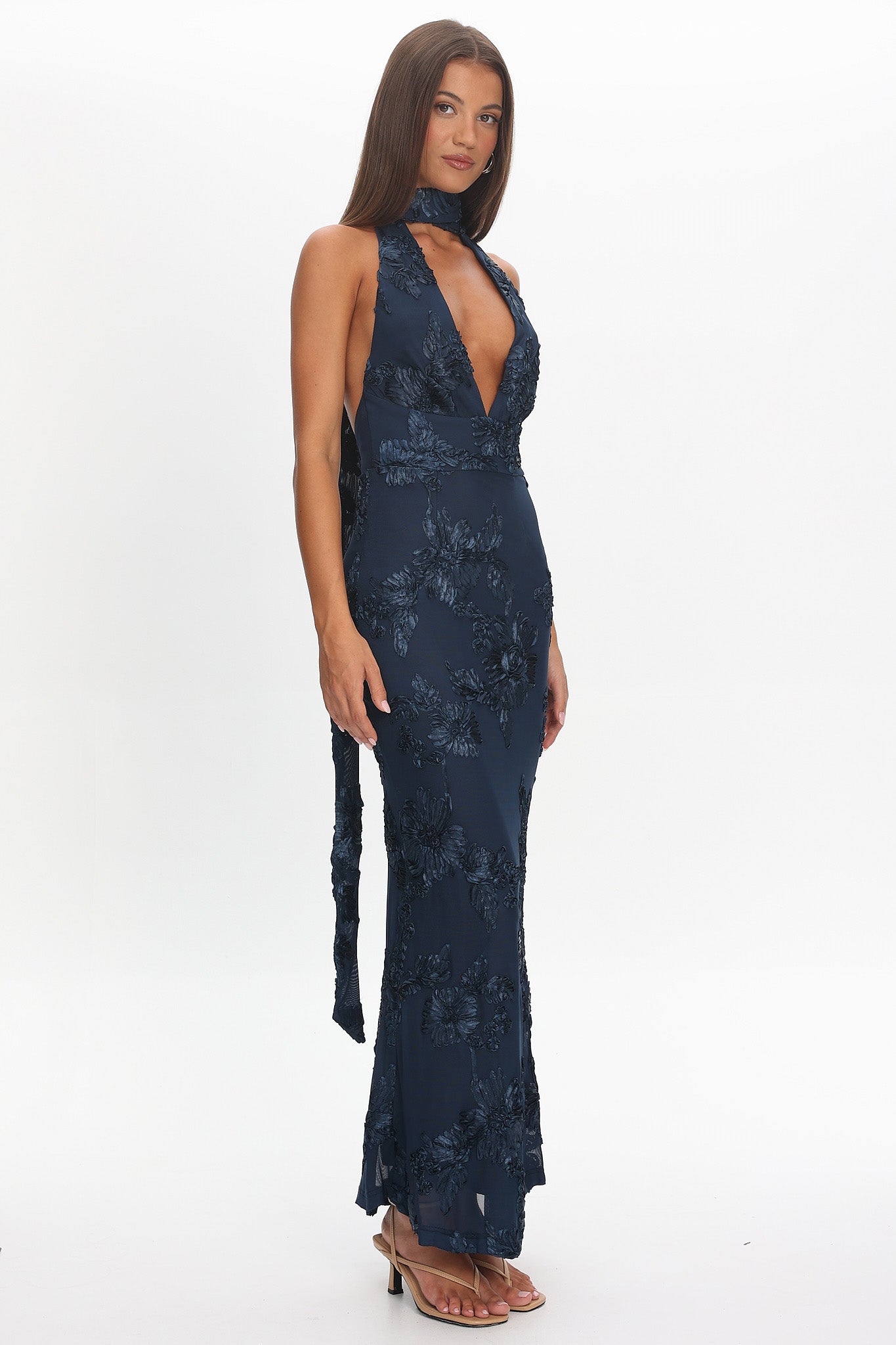 Cipriana Backless Halter Maxi Dress Embellished Navy by Selfie Leslie Australia