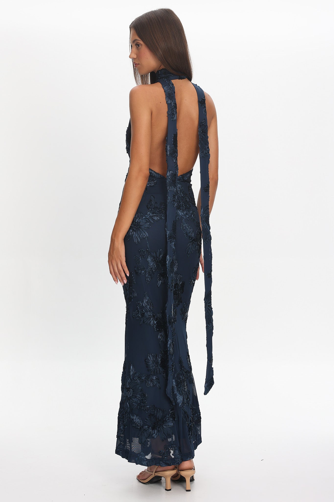 Cipriana Backless Halter Maxi Dress Embellished Navy by Selfie Leslie Australia