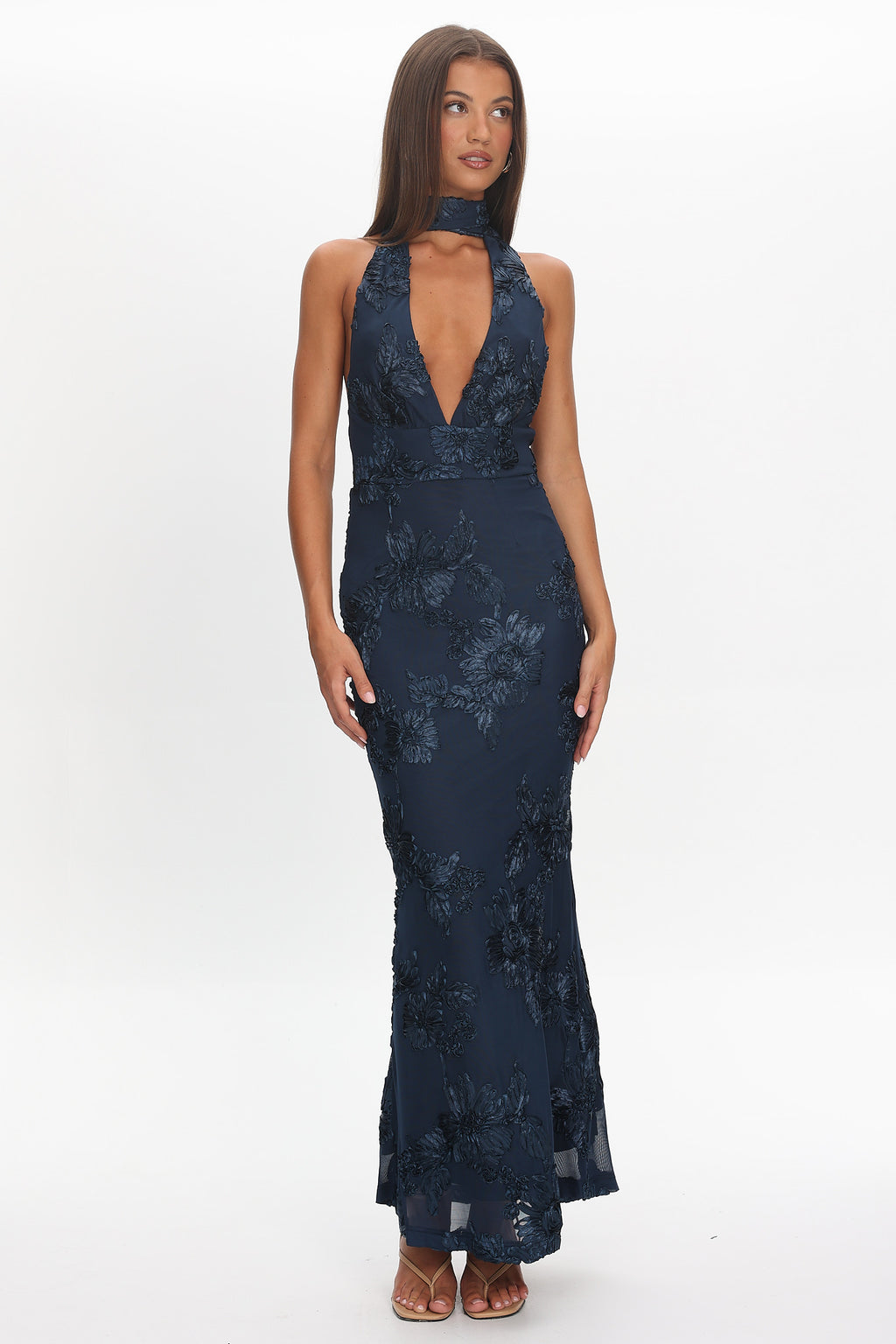 Cipriana Backless Halter Maxi Dress Embellished Navy by Selfie Leslie Australia