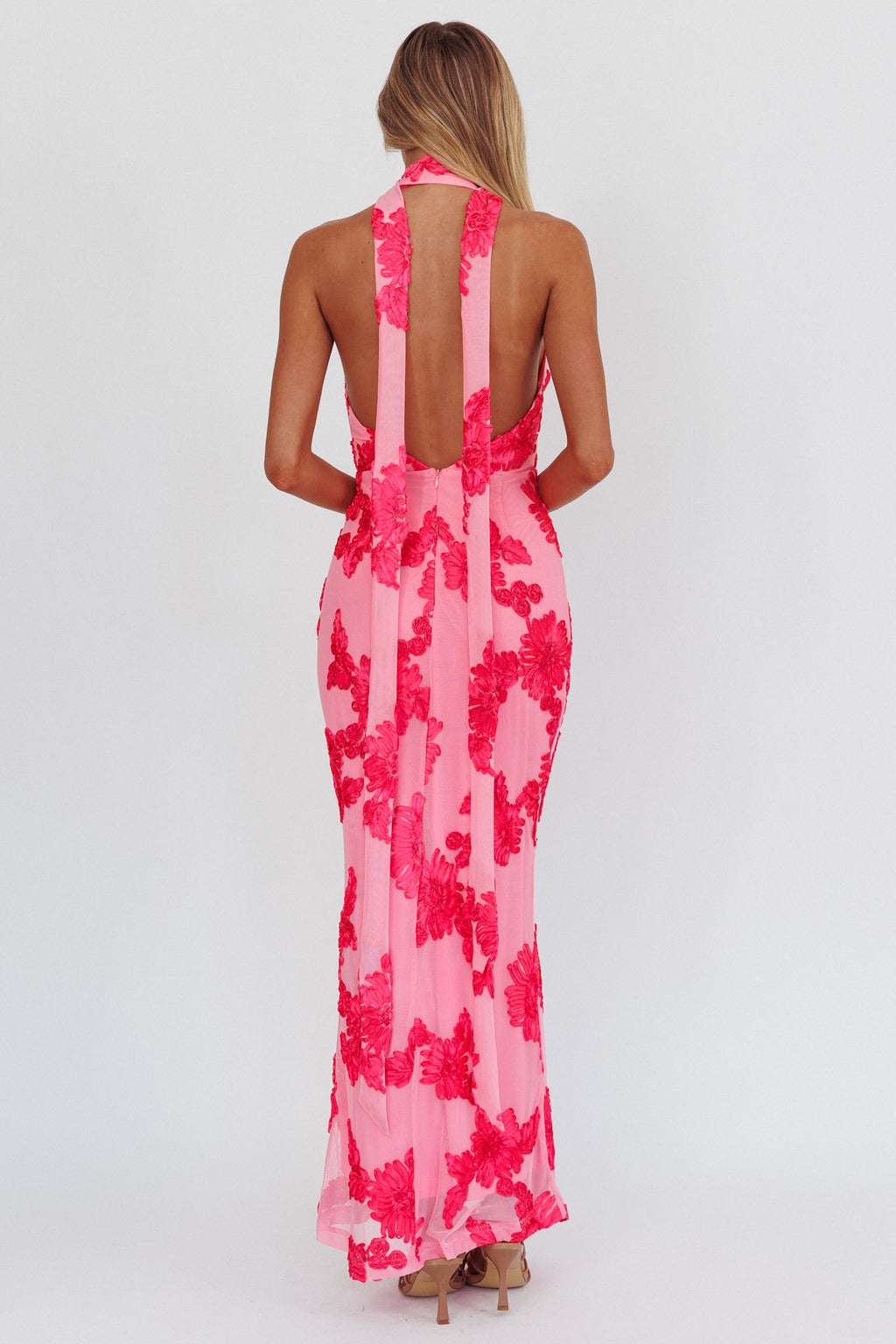 Cipriana Backless Halter Maxi Dress Embellished Pink by Selfie Leslie Australia
