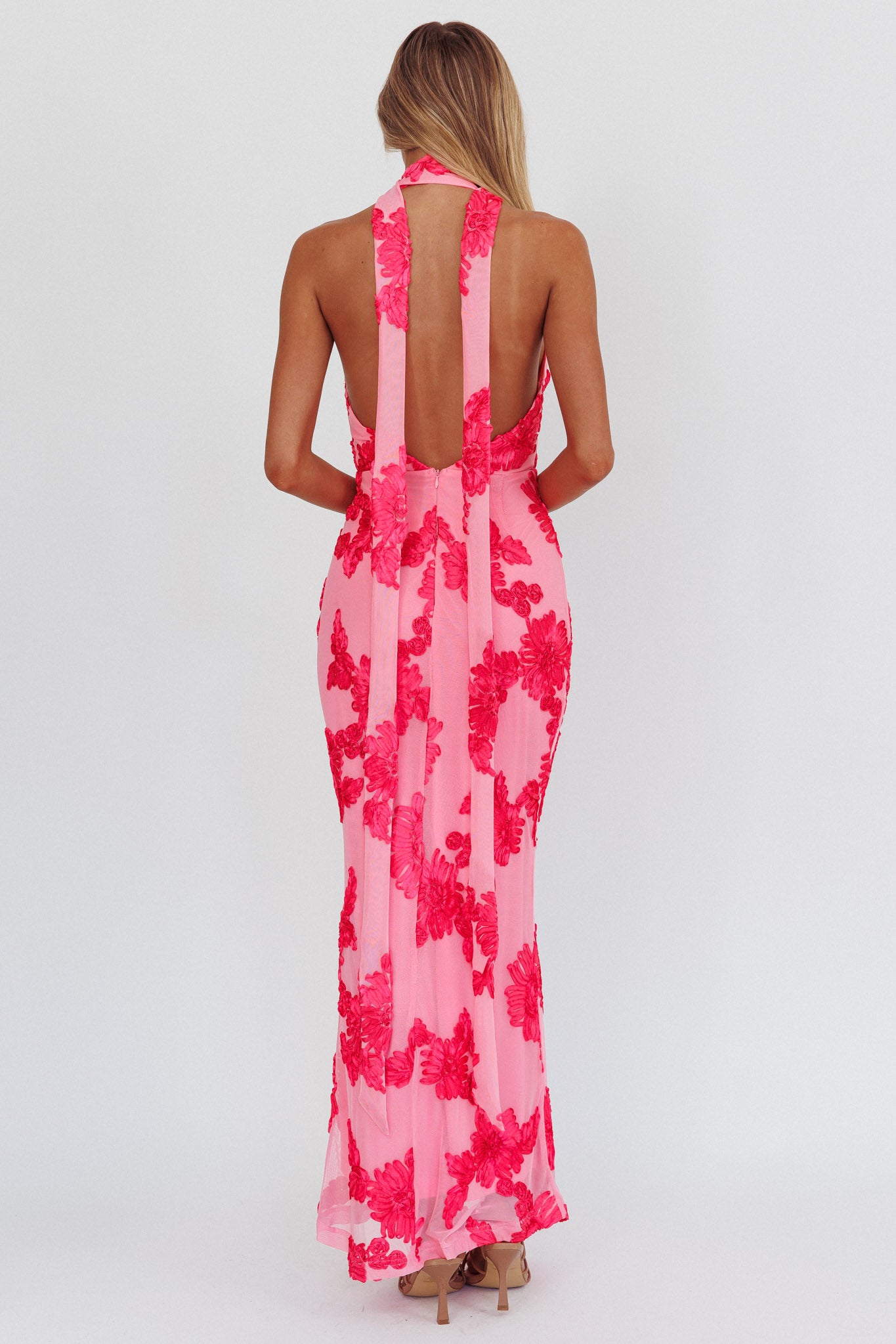 Cipriana Backless Halter Maxi Dress Embellished Pink by Selfie Leslie Australia