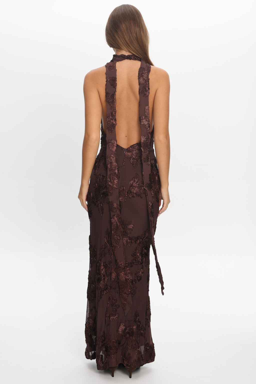 Cipriana Backless Halter Maxi Dress Embellished Brown by Selfie Leslie Australia