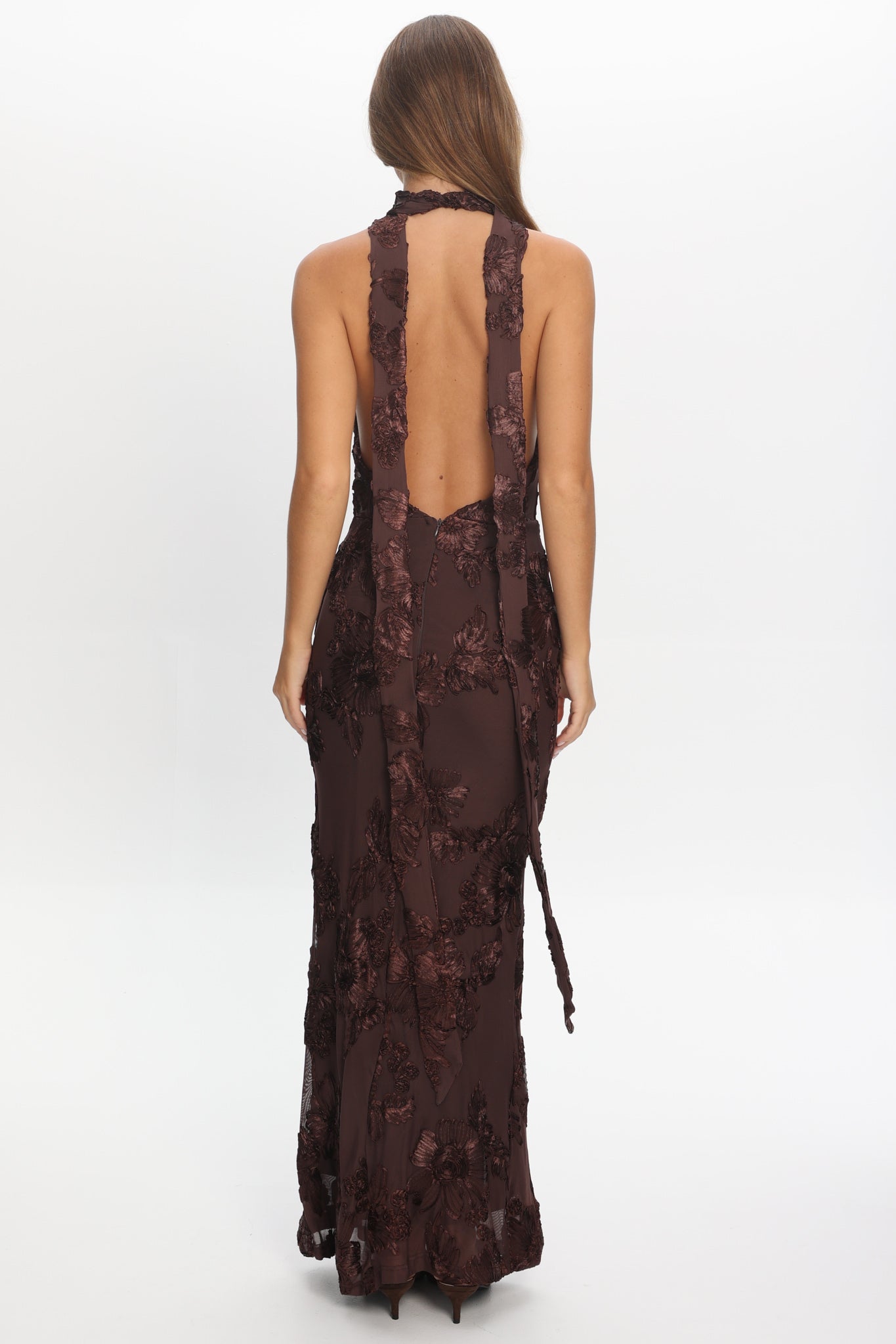 Cipriana Backless Halter Maxi Dress Embellished Brown by Selfie Leslie Australia