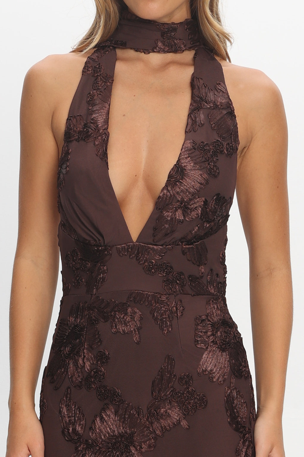Cipriana Backless Halter Maxi Dress Embellished Brown by Selfie Leslie Australia
