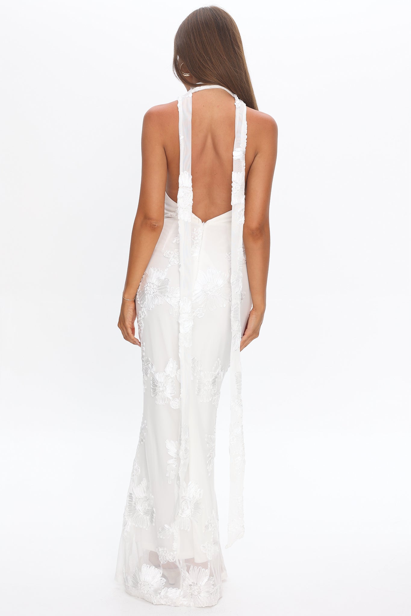 Cipriana Backless Halter Maxi Dress Embellished Floral White by Selfie Leslie Australia