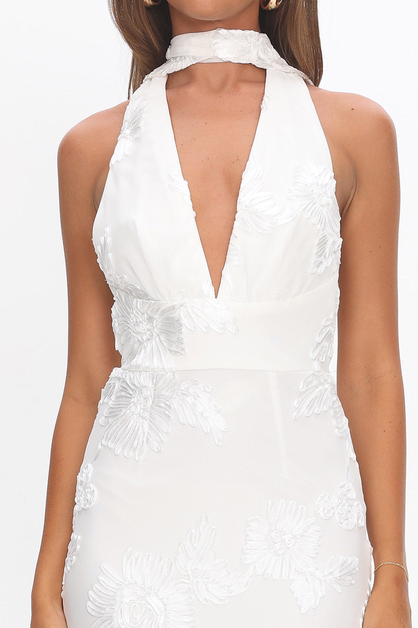 Cipriana Backless Halter Maxi Dress Embellished Floral White by Selfie Leslie Australia