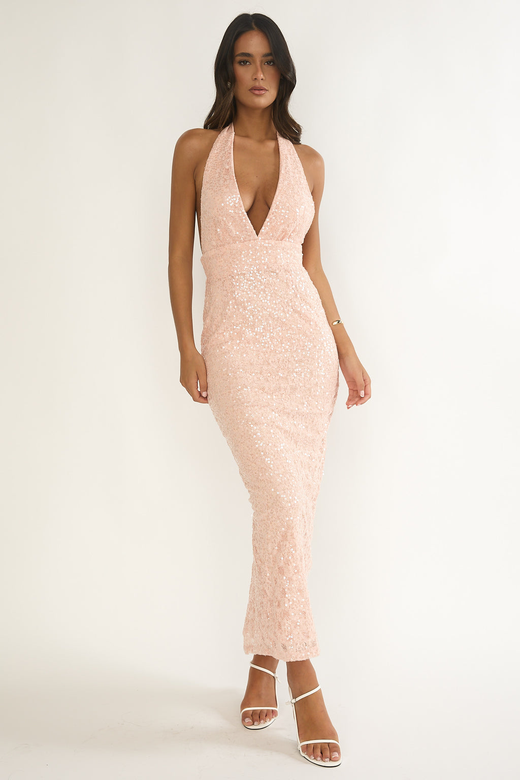 Cipriana Backless Halter Maxi Dress Sequin Pink by Selfie Leslie Australia