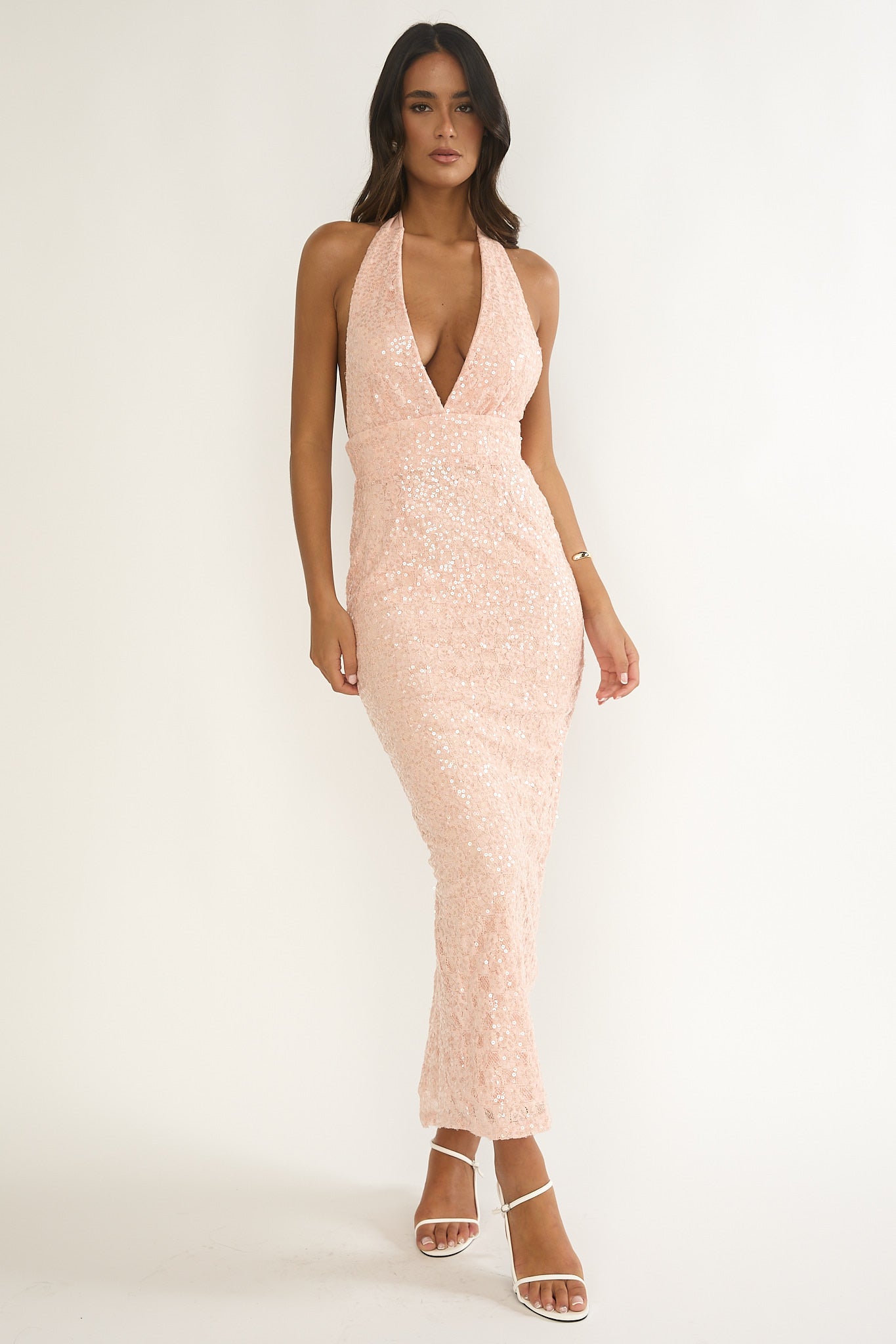 Cipriana Backless Halter Maxi Dress Sequin Pink by Selfie Leslie Australia