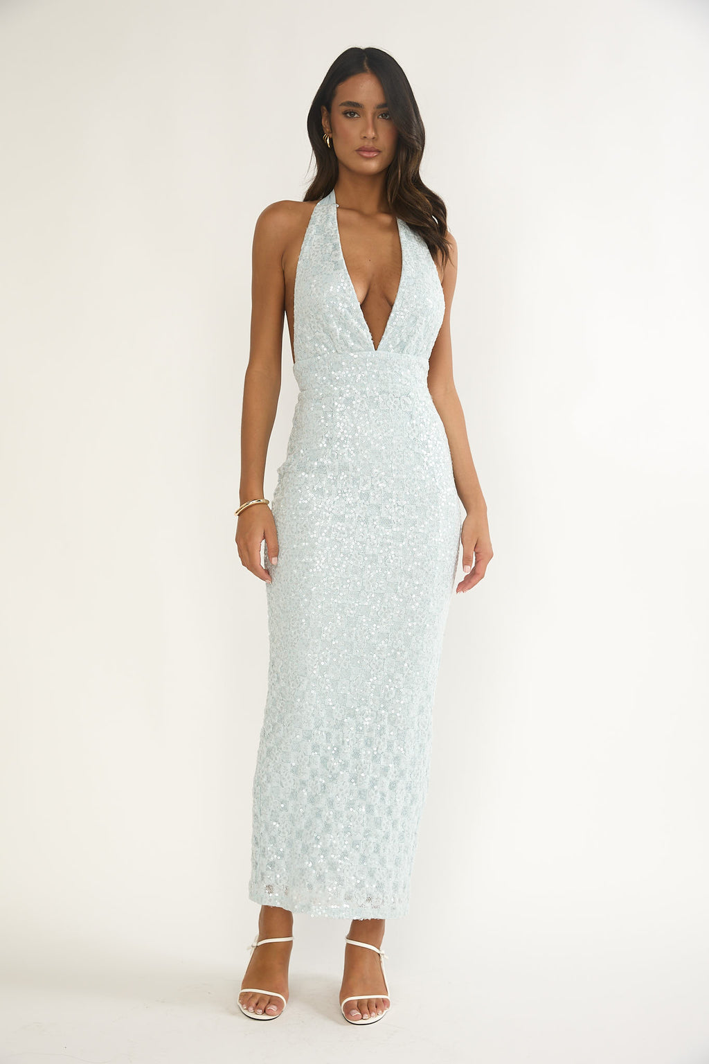Cipriana Backless Halter Maxi Dress Sequin Blue by Selfie Leslie Australia