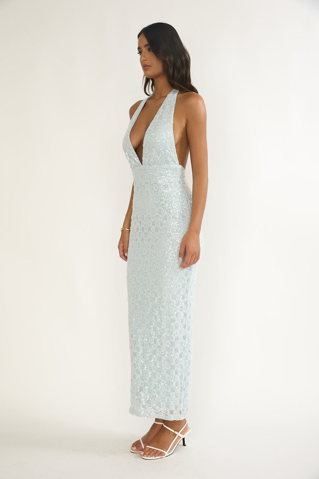 Cipriana Backless Halter Maxi Dress Sequin Blue by Selfie Leslie Australia