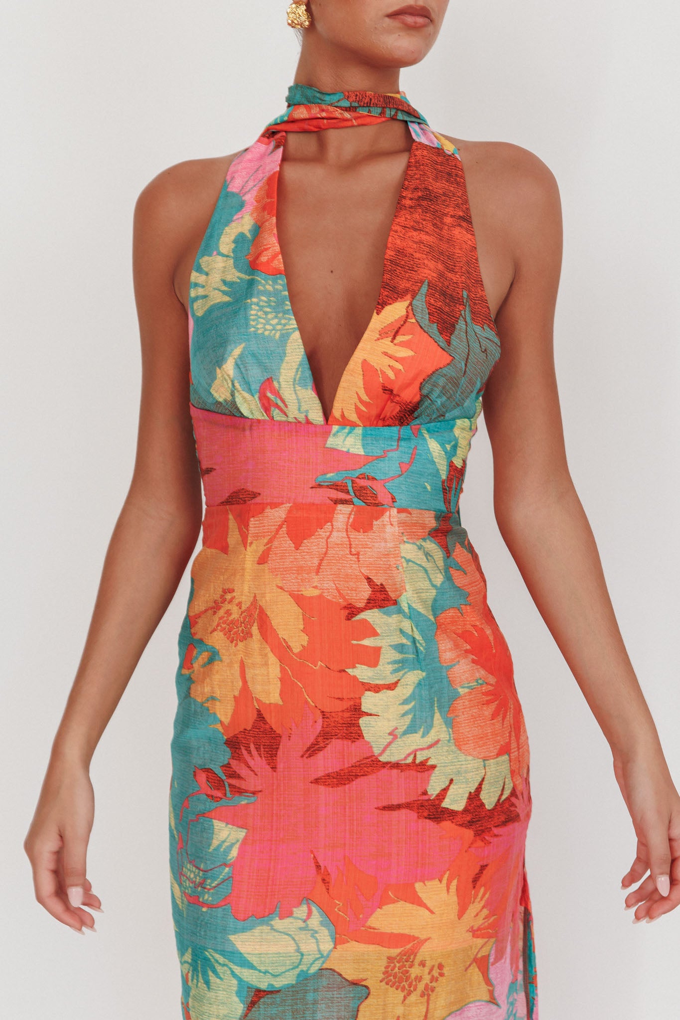 Cipriana Backless Halter Maxi Dress Floral Pink by Selfie Leslie Australia