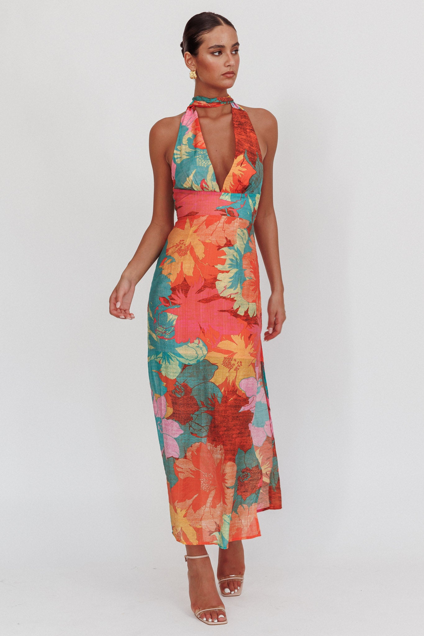 Cipriana Backless Halter Maxi Dress Floral Pink | Selfie Leslie