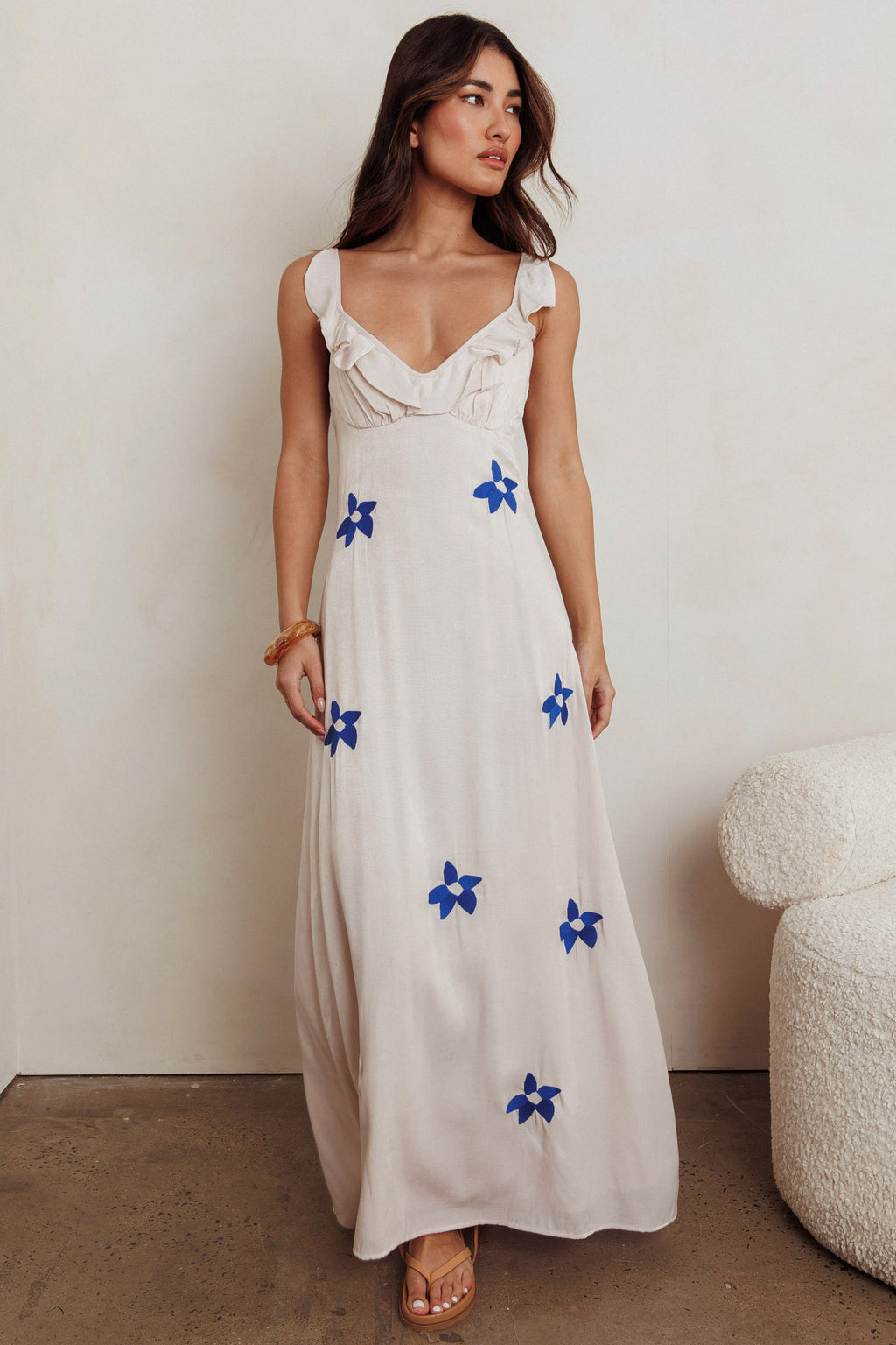 Hibiscus Ruffle A-line Maxi Dress Bone by Selfie Leslie Australia