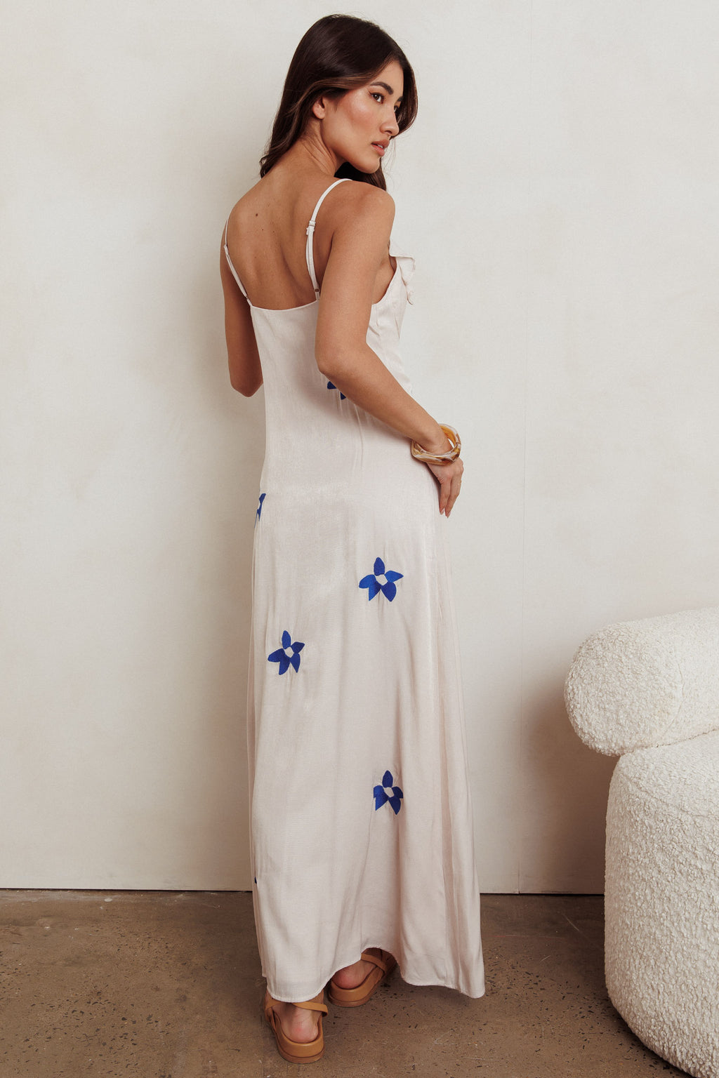 Hibiscus Ruffle A-line Maxi Dress Bone by Selfie Leslie Australia