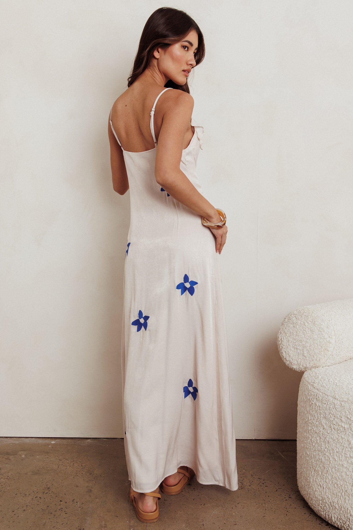 Hibiscus Ruffle A-line Maxi Dress Bone by Selfie Leslie Australia
