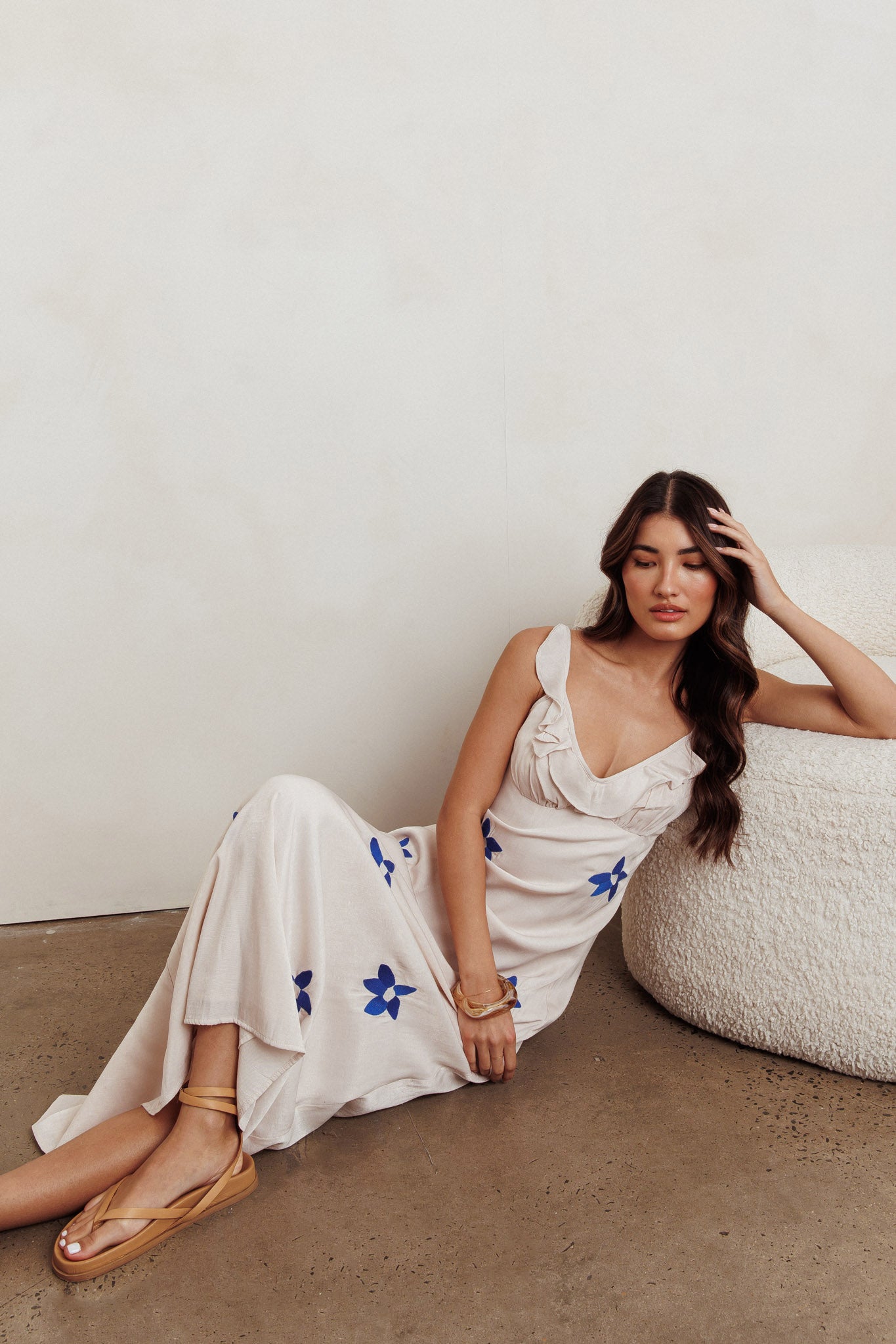 Hibiscus Ruffle A-line Maxi Dress Bone by Selfie Leslie Australia