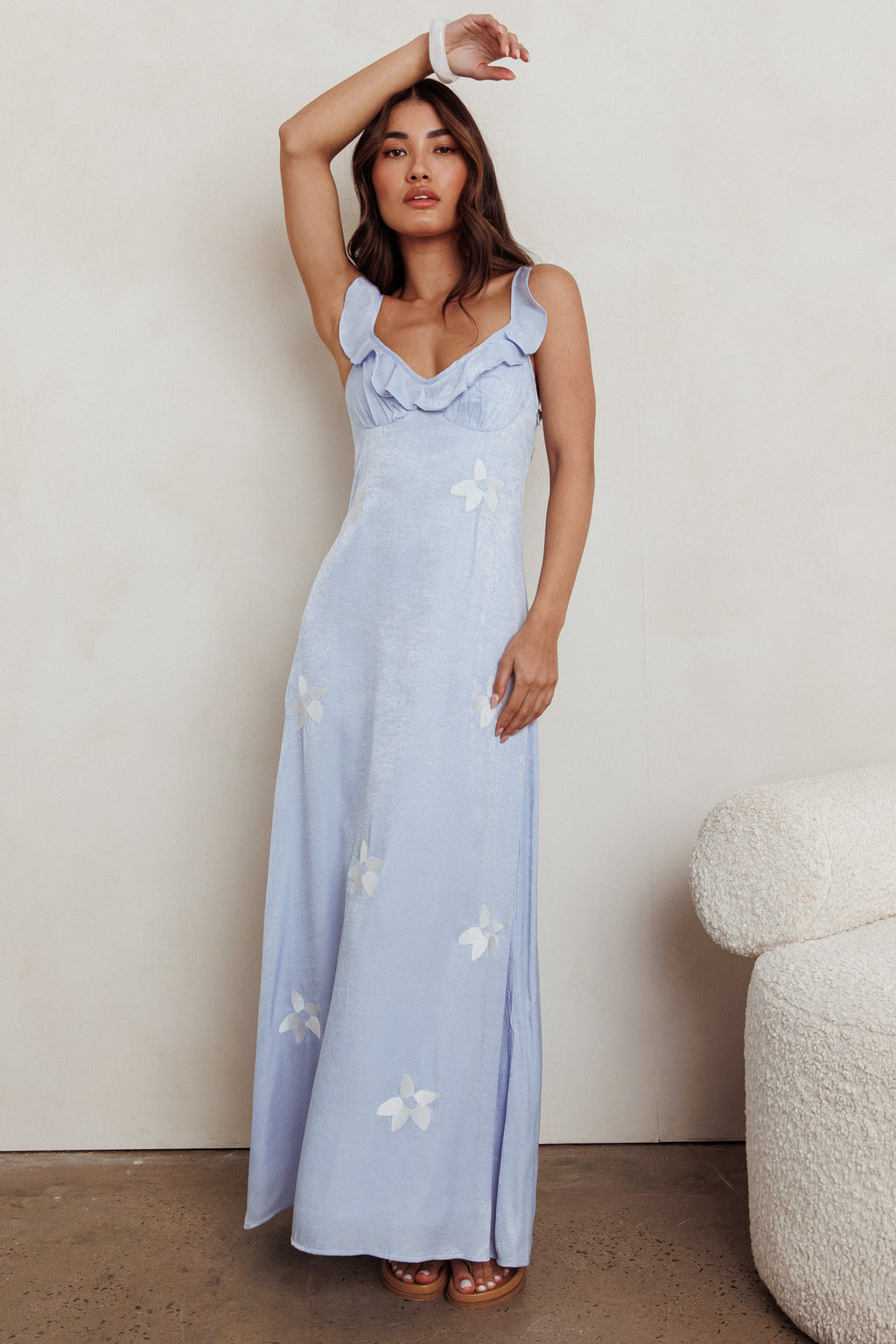 Hibiscus Ruffle A-line Maxi Dress Blue by Selfie Leslie Australia