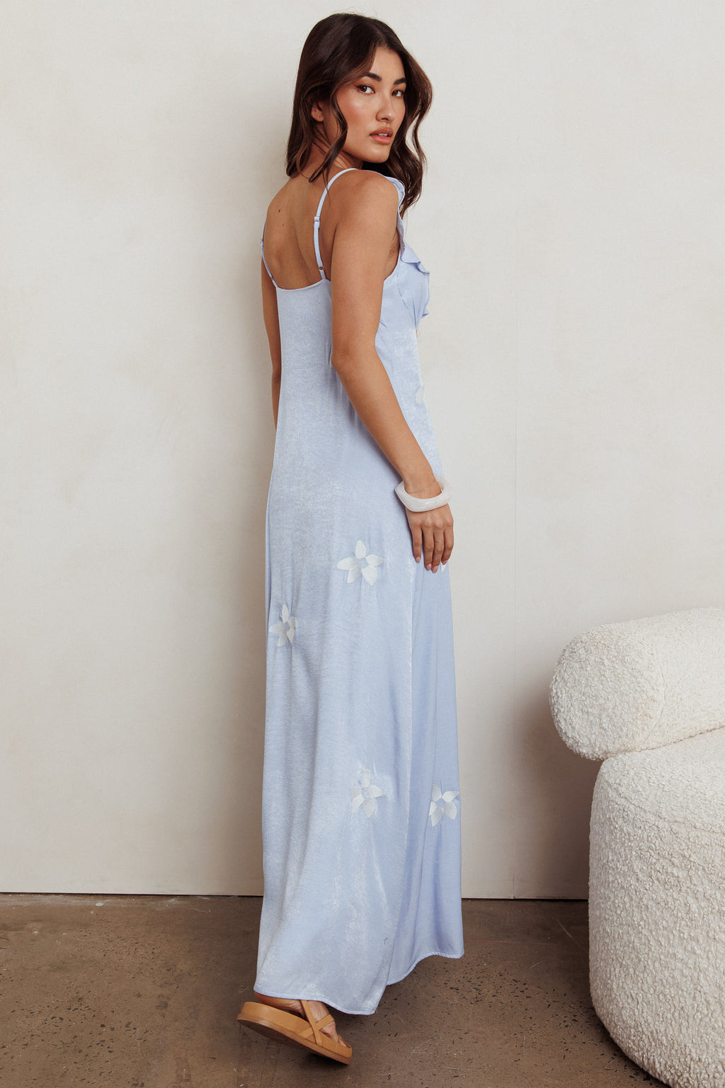 Hibiscus Ruffle A-line Maxi Dress Blue by Selfie Leslie Australia