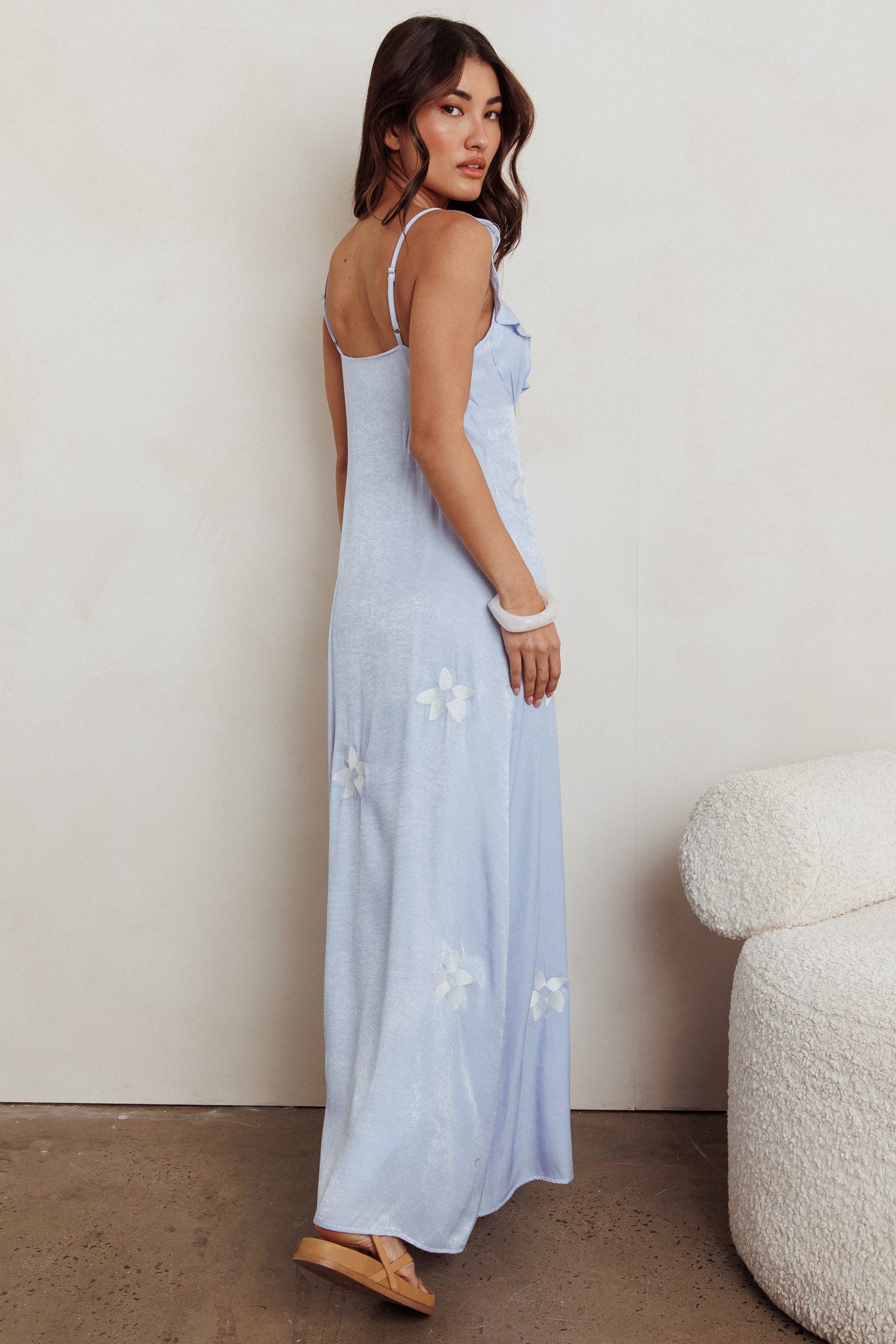 Hibiscus Ruffle A-line Maxi Dress Blue by Selfie Leslie Australia