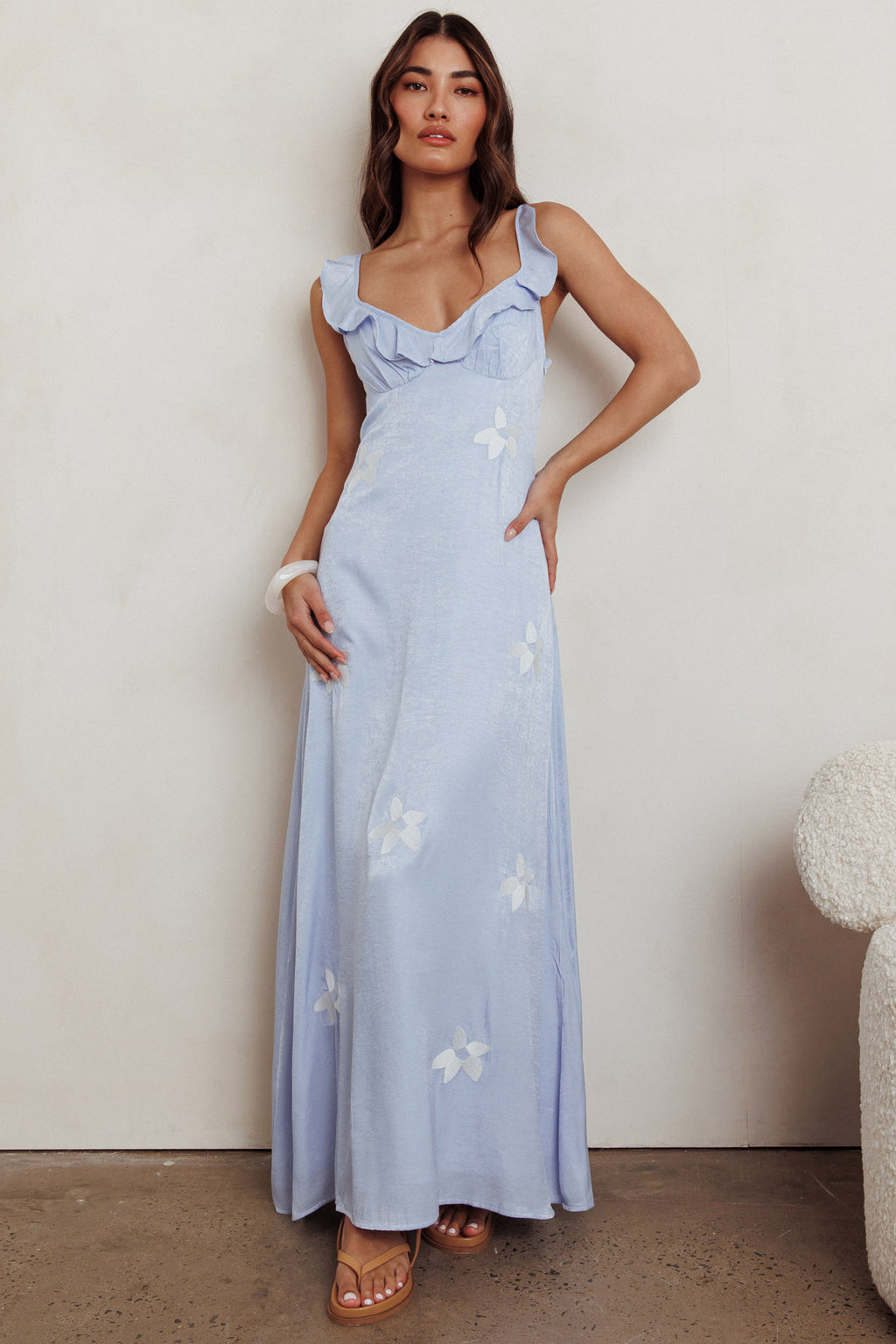 Hibiscus Ruffle A-line Maxi Dress Blue by Selfie Leslie Australia