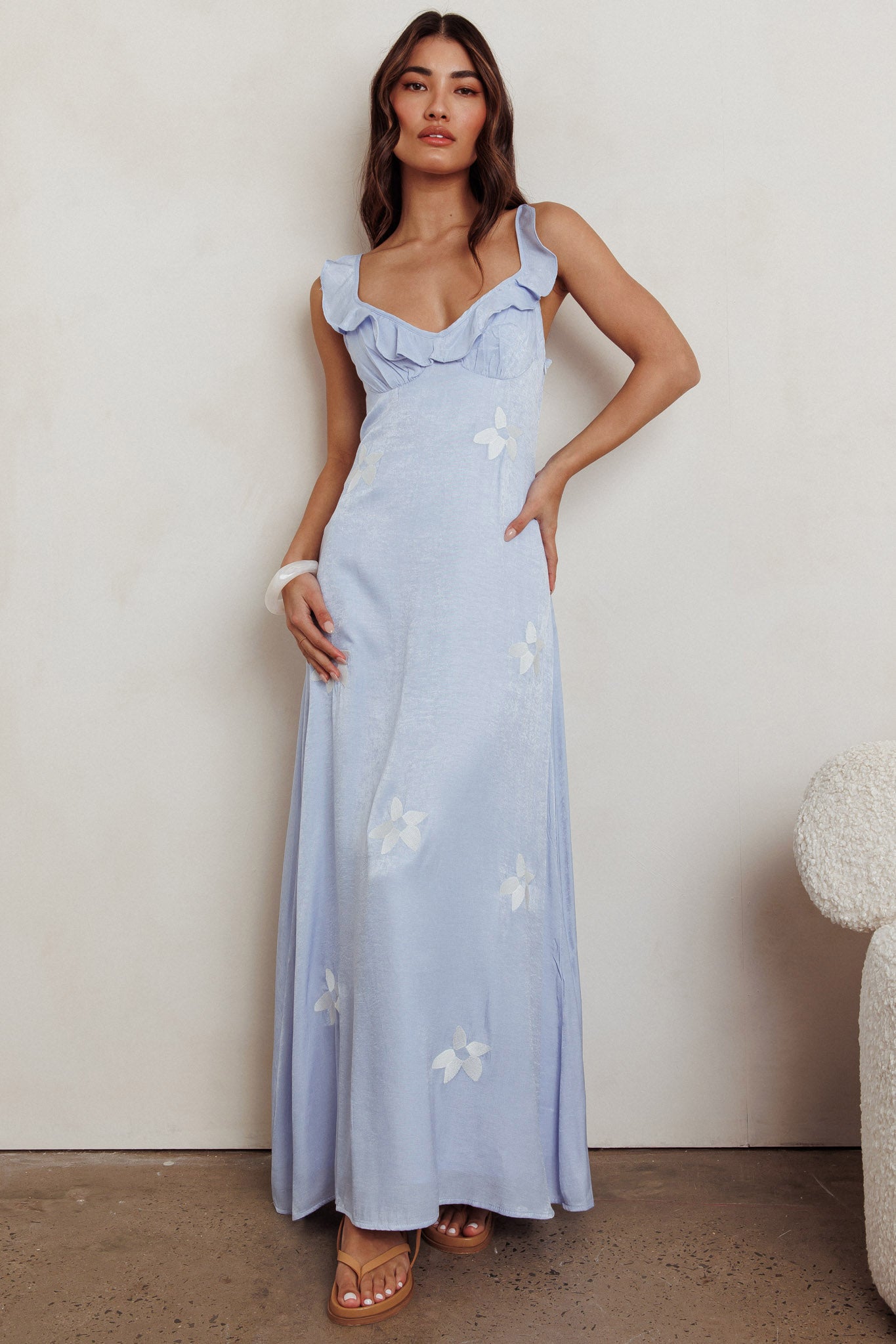Hibiscus Ruffle A-line Maxi Dress Blue by Selfie Leslie Australia