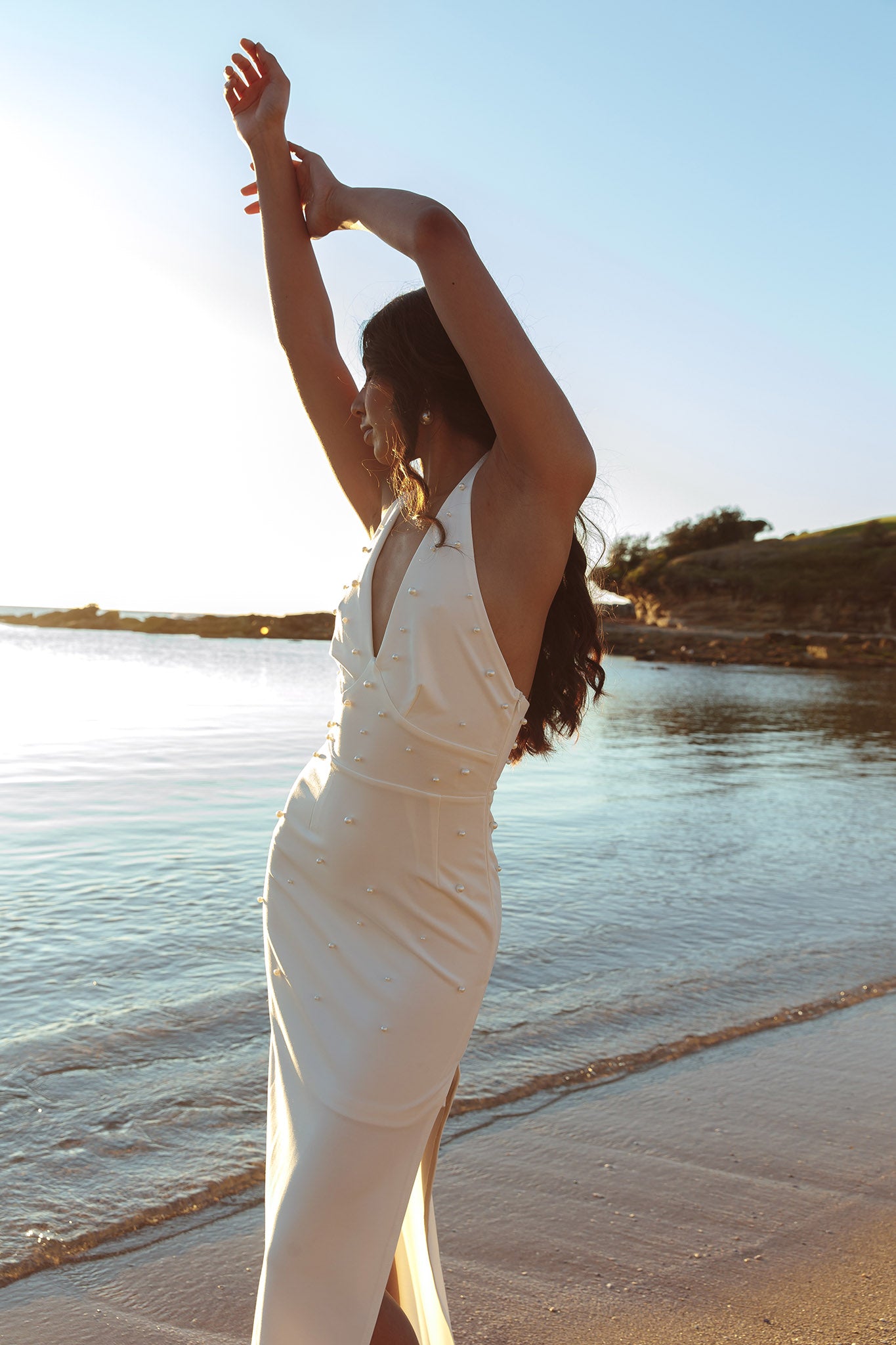 Crystal Lake Halter Neck Pearl Maxi Dress White by Selfie Leslie Australia