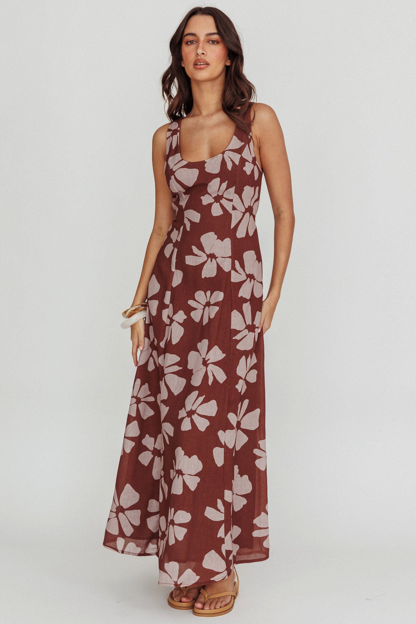 Lillia Floral A-Line Maxi Dress Brown by Selfie Leslie Australia