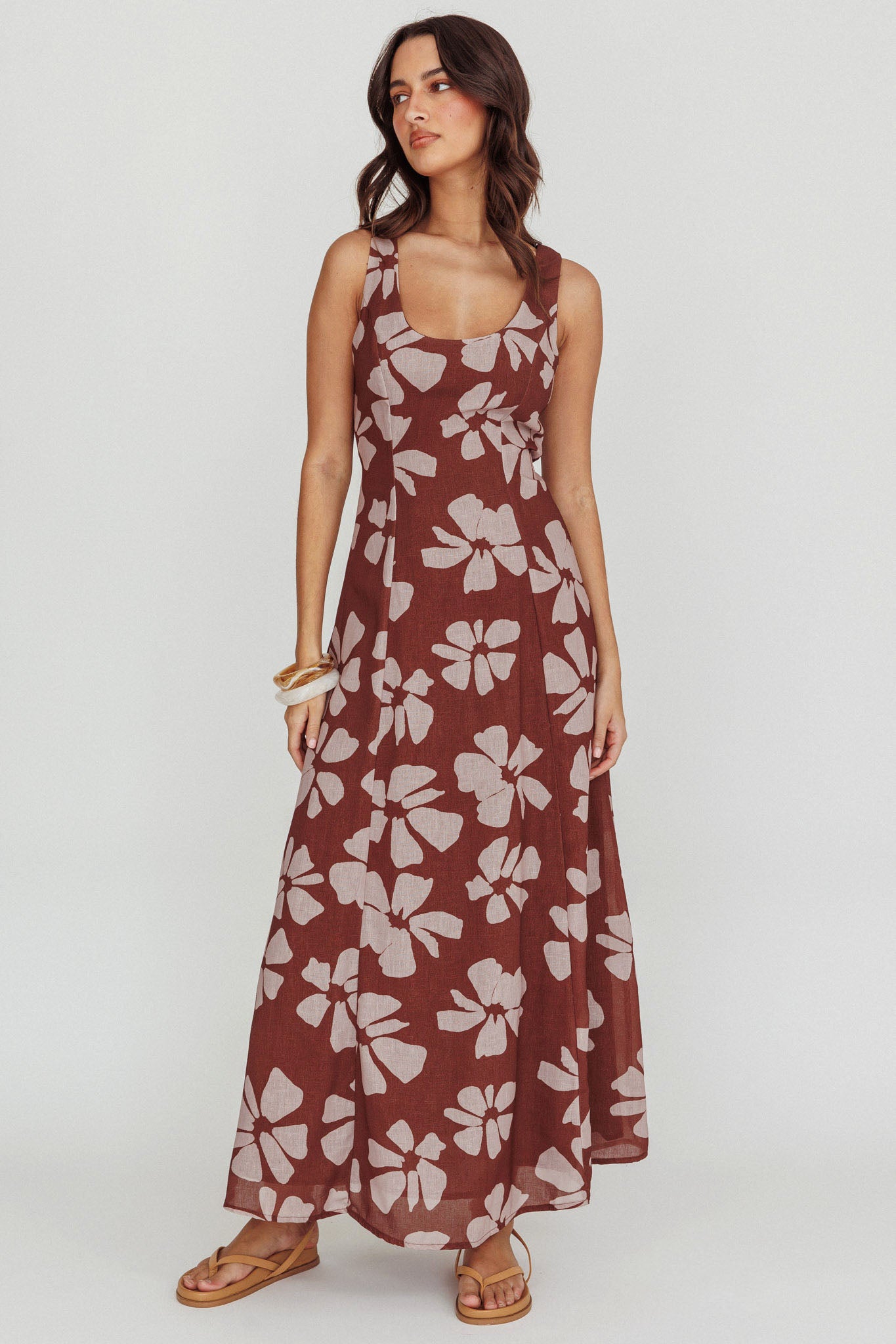 Lillia Floral A-Line Maxi Dress Brown by Selfie Leslie Australia