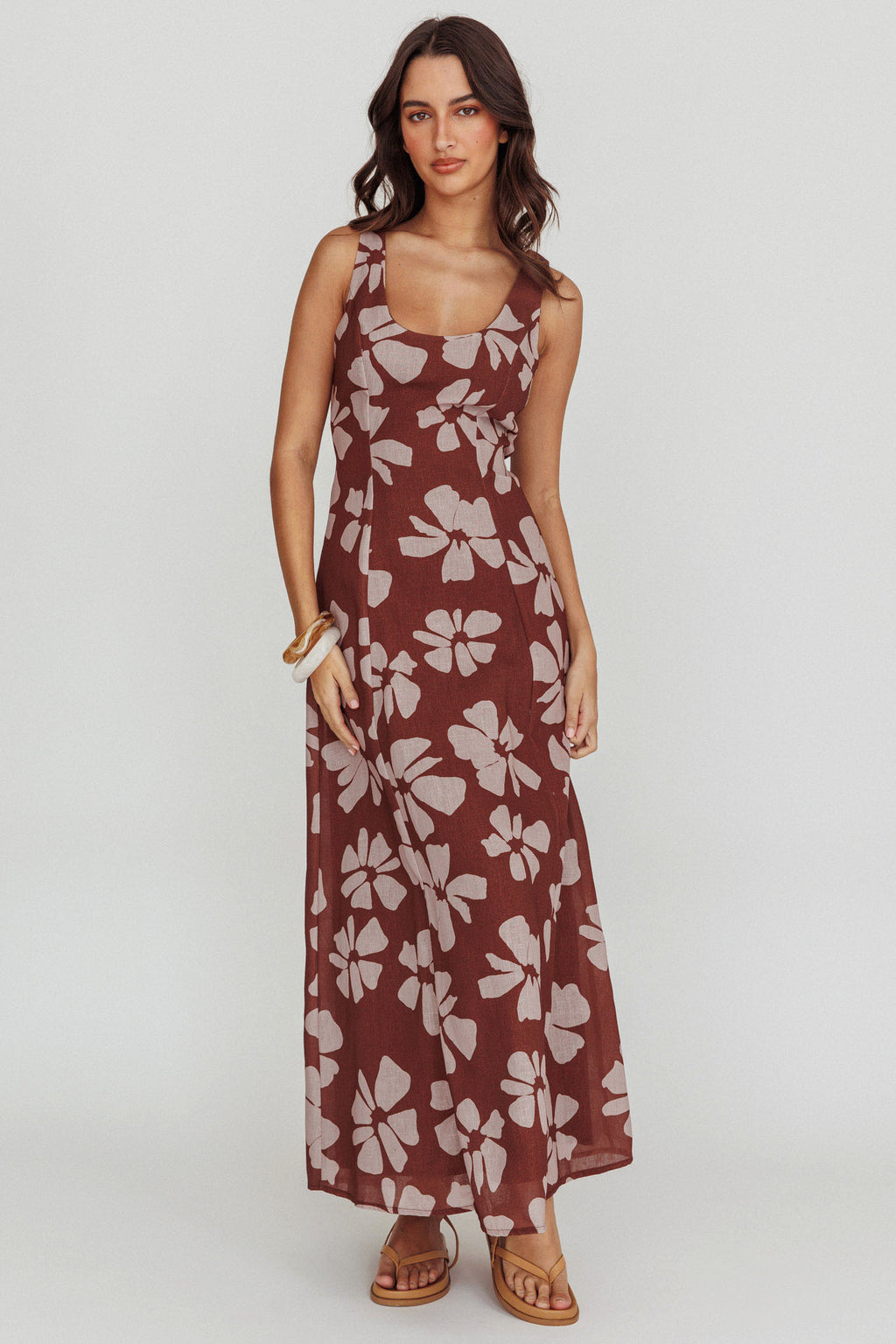 Lillia Floral A-Line Maxi Dress Brown by Selfie Leslie Australia