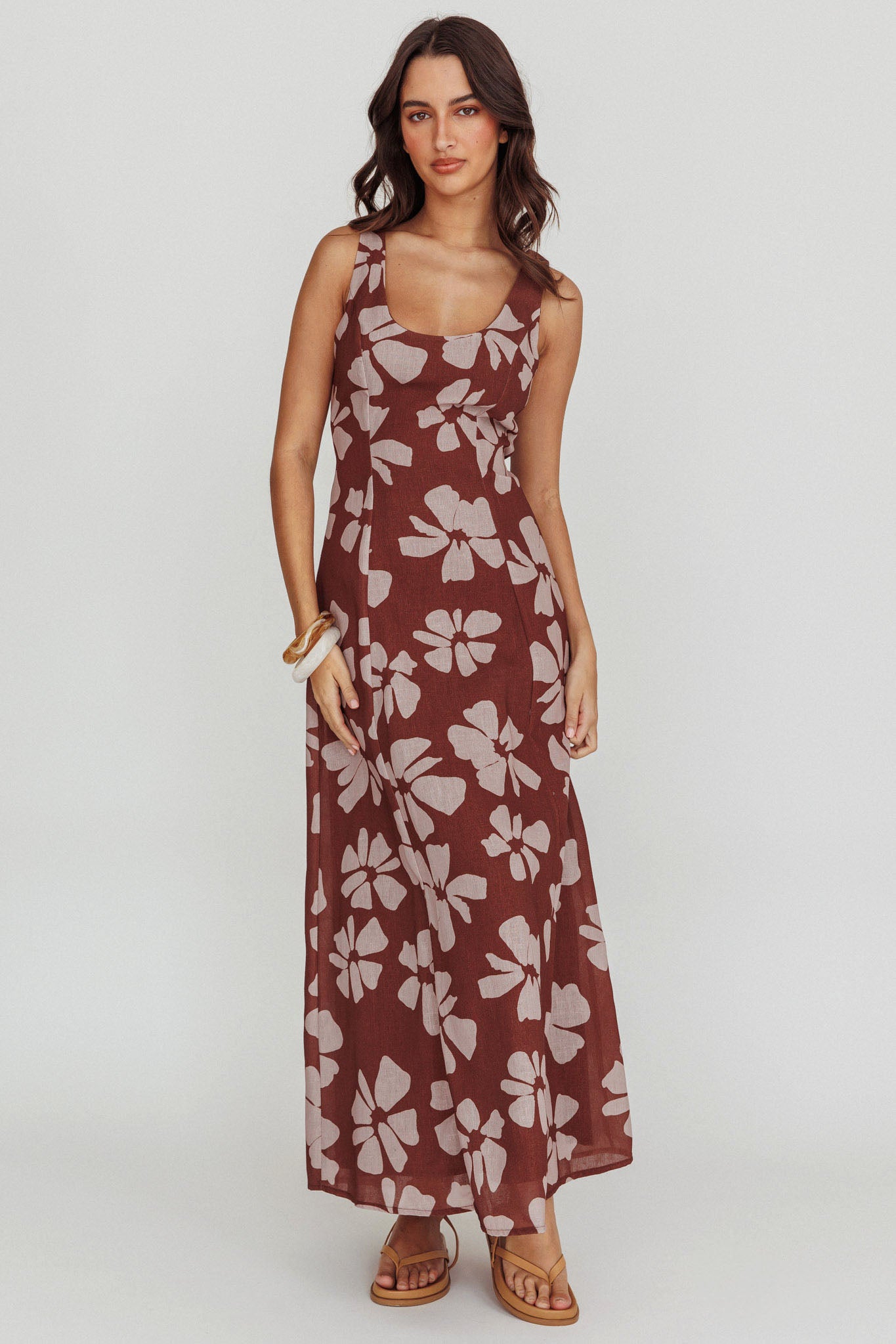 Lillia Floral A-Line Maxi Dress Brown by Selfie Leslie Australia