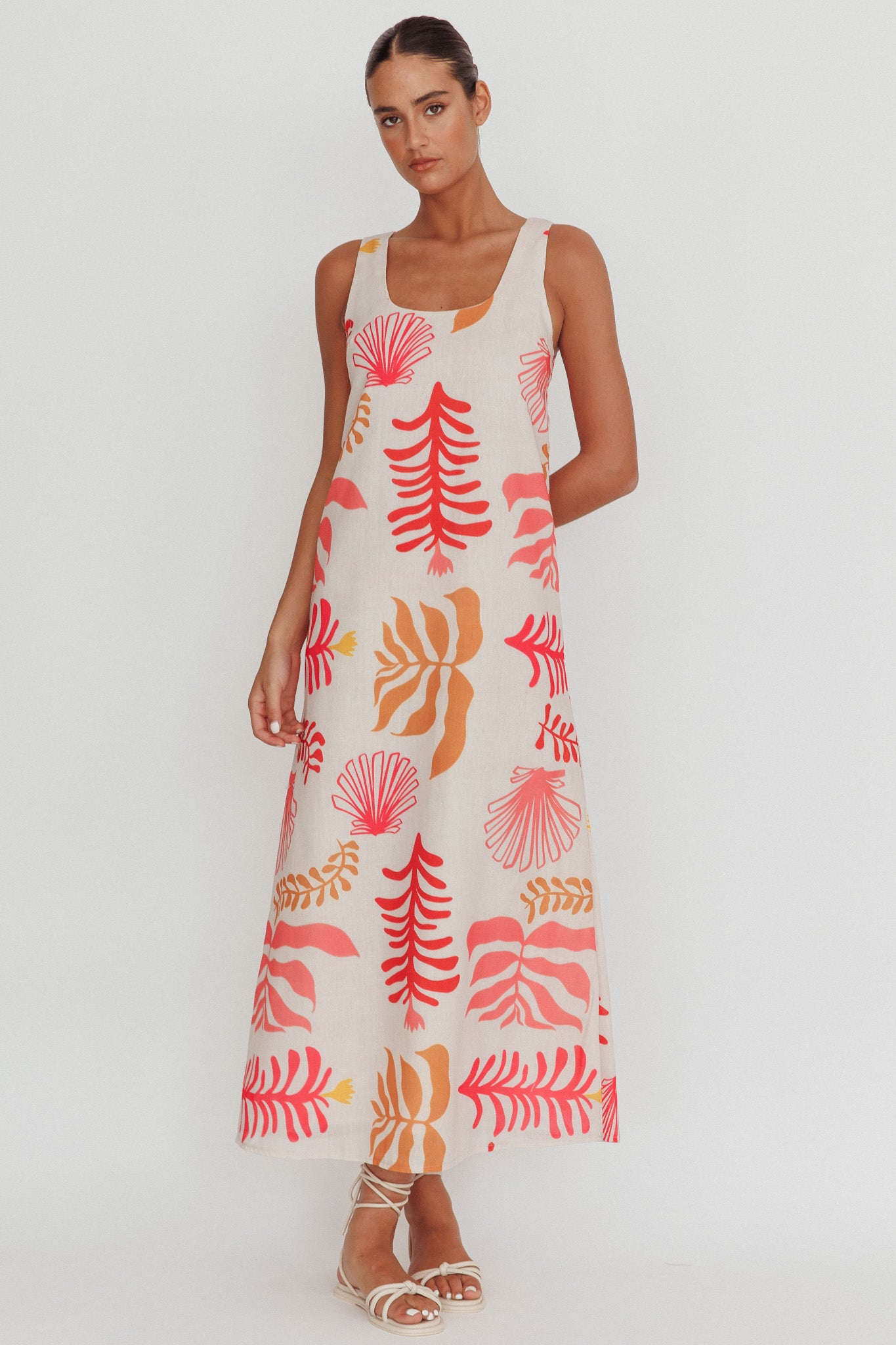 Thetis Leaf And Shell Maxi Slip Dress Pink by Selfie Leslie Australia