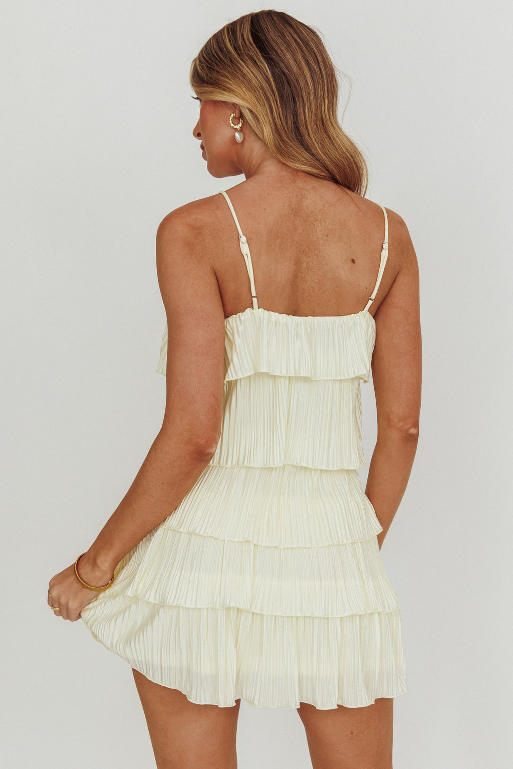 My Type Plisse Tiered Mini Dress Ivory by Selfie Leslie Australia