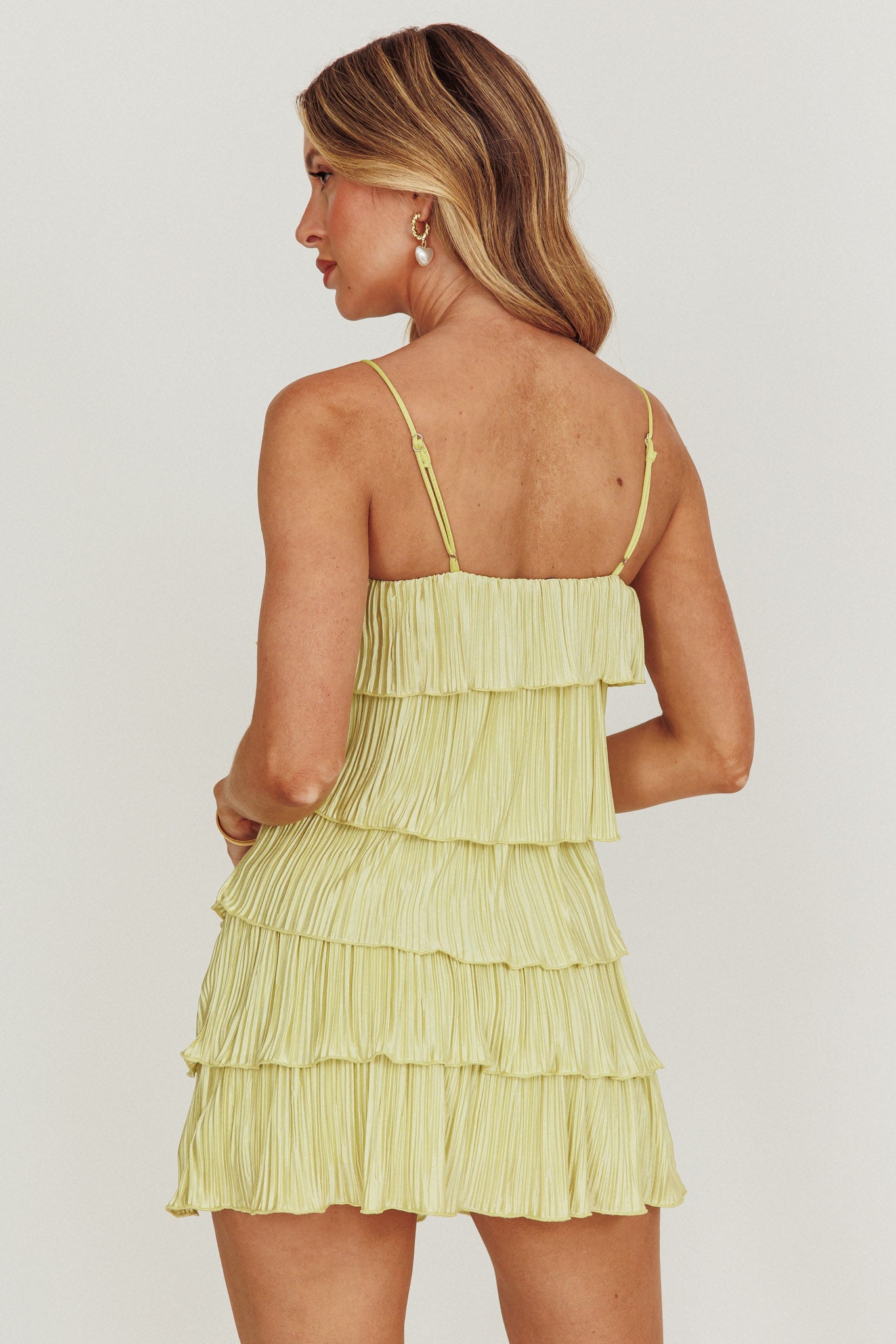 My Type Plisse Tiered Mini Dress Sage by Selfie Leslie Australia