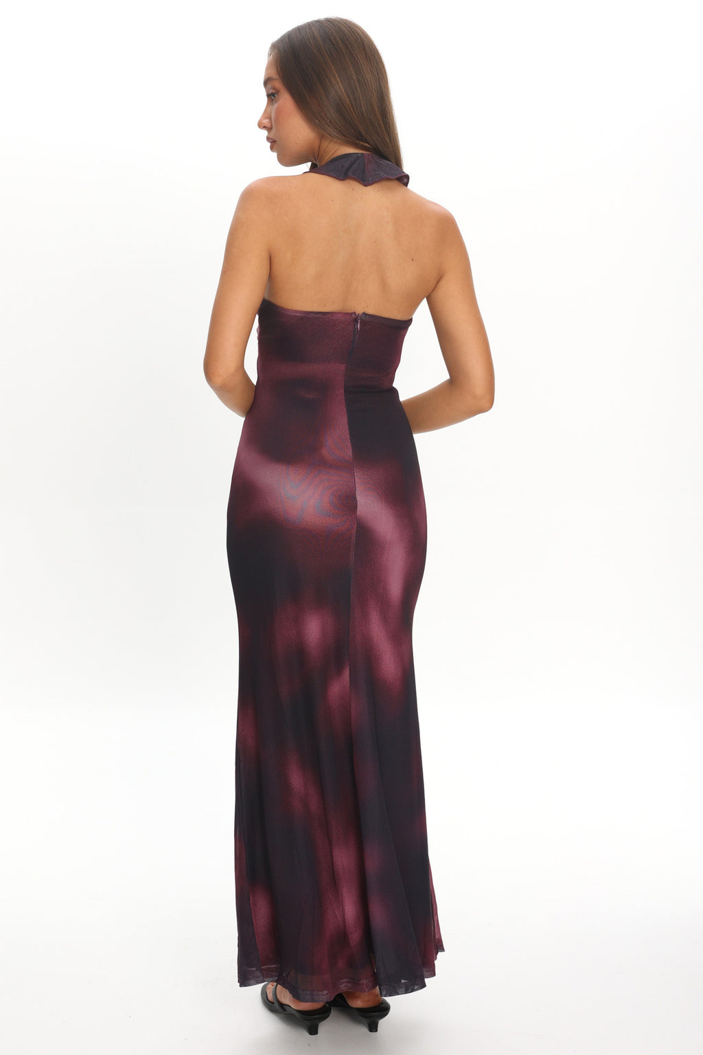 Live Loud Ruffle Halterneck Maxi Dress Print Brown by Selfie Leslie Australia