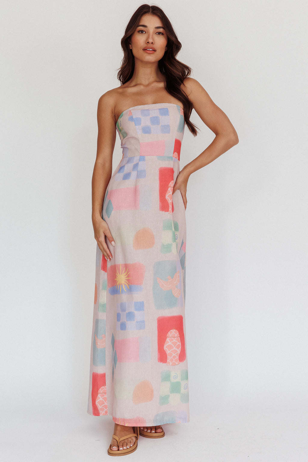 Eastern Sun Strapless Abstract Print Maxi Dress Multi by Selfie Leslie Australia