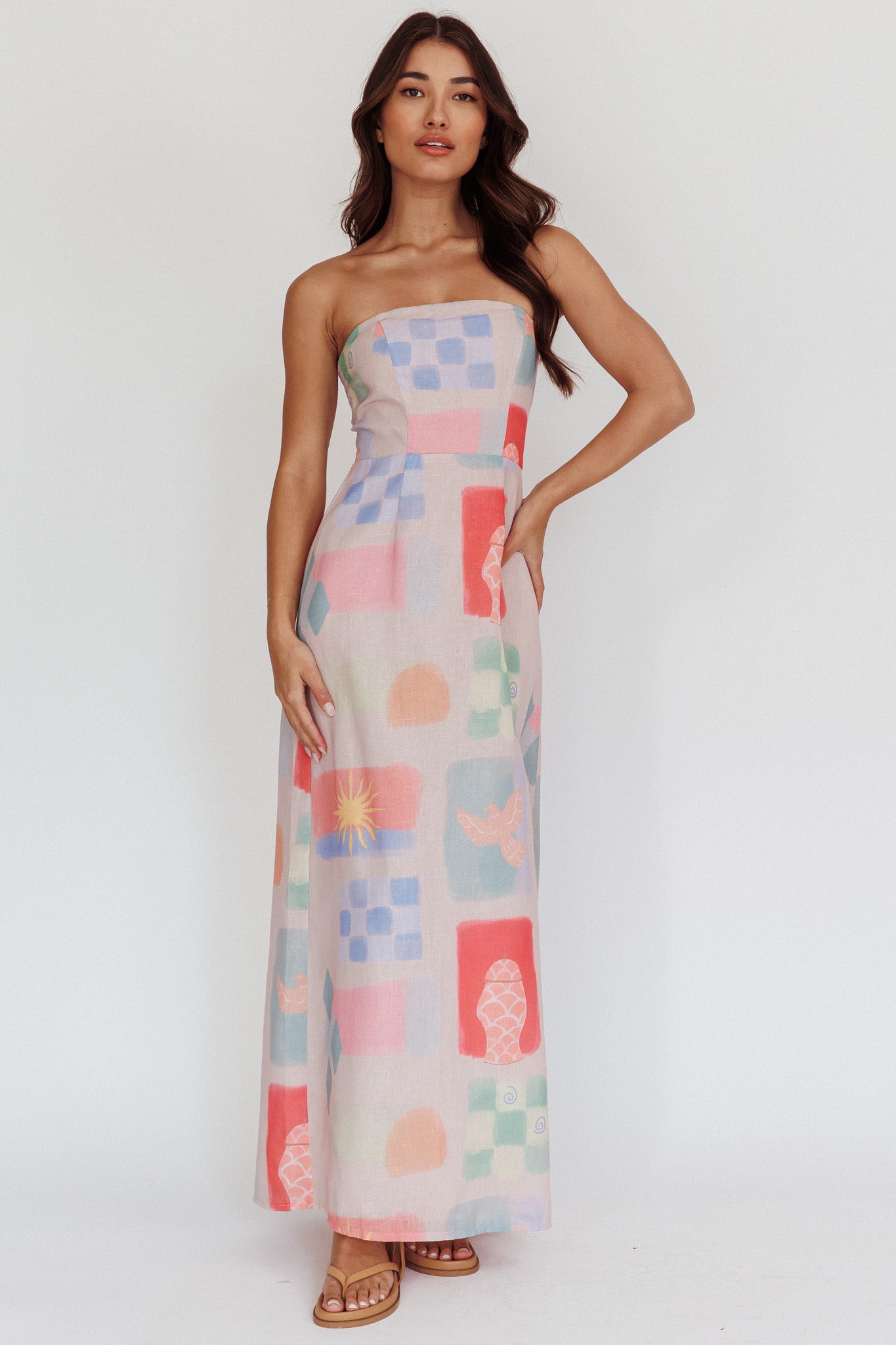 Eastern Sun Strapless Abstract Print Maxi Dress Multi by Selfie Leslie Australia