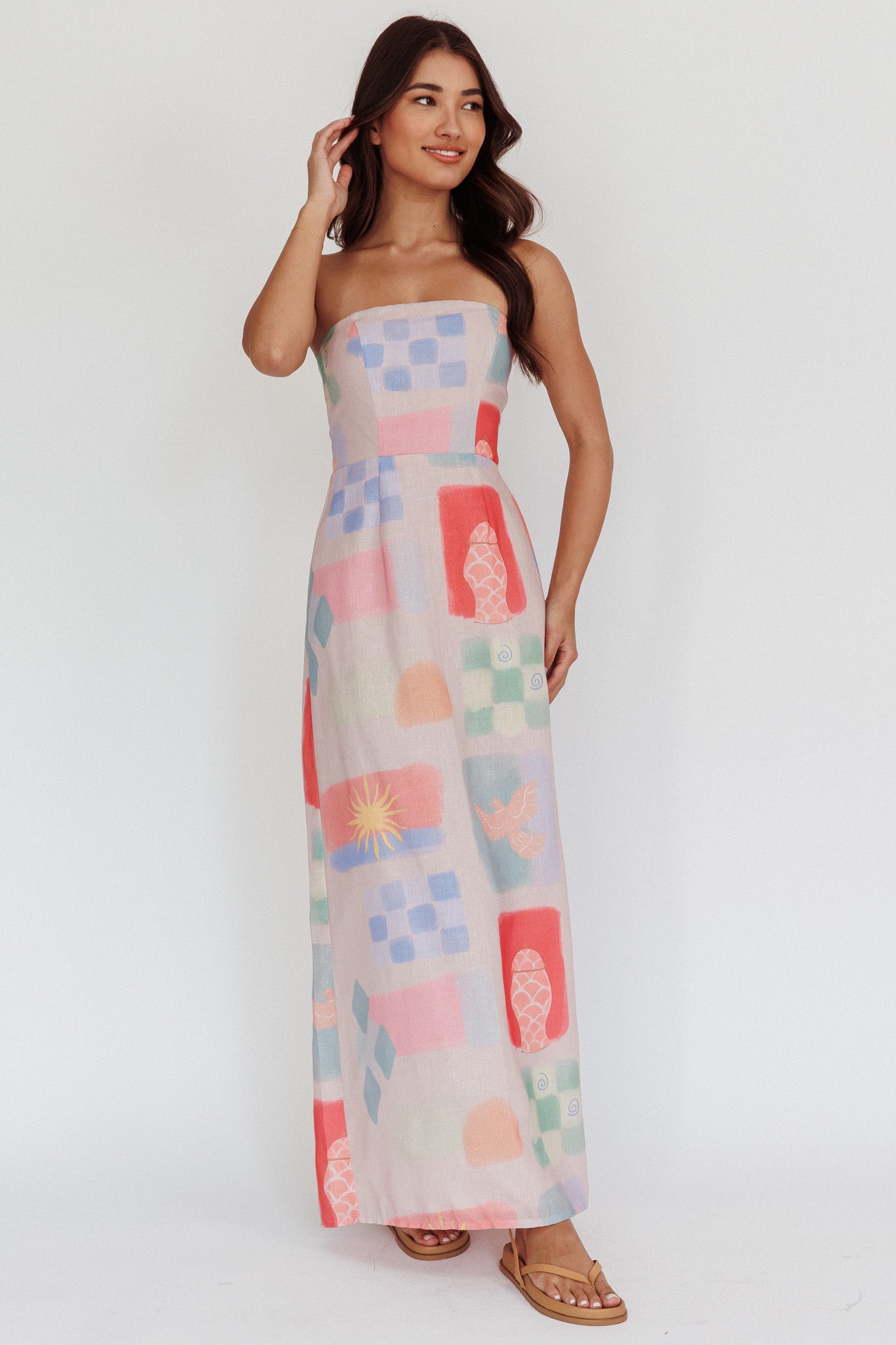 Eastern Sun Strapless Abstract Print Maxi Dress Multi by Selfie Leslie Australia